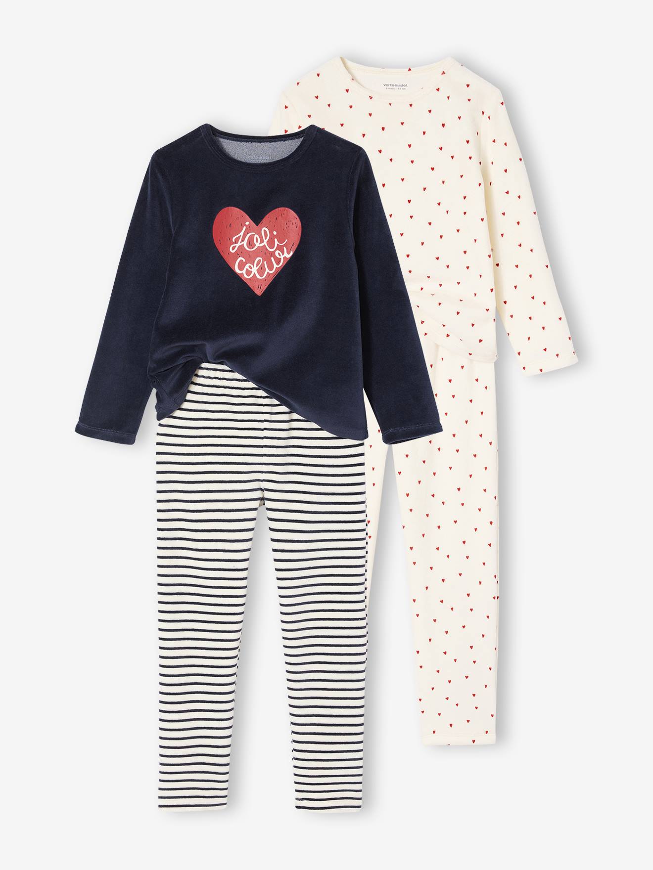 Set van 2 pyjama's fluweel / velours met hartjes voor meisjes ecru afbeelding