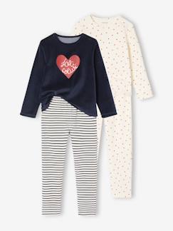 Set van 2 pyjama's fluweel / velours met hartjes voor meisjes  - vertbaudet enfant