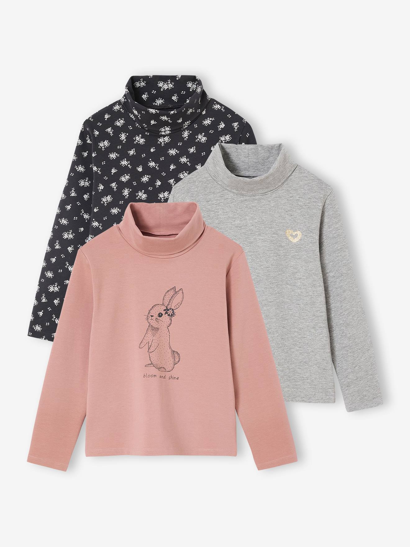 Set van 3 t-shirts met rolkraag voor meisjes rouge afbeelding