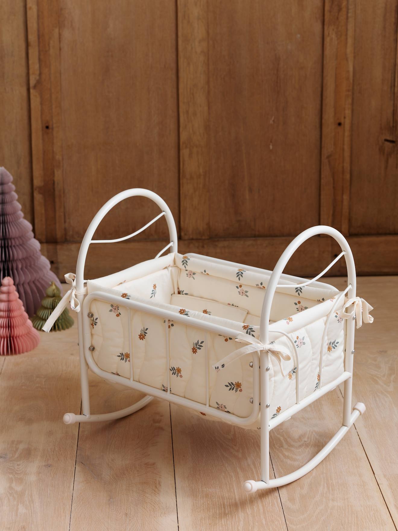 Schommelbed voor poppen in metaal en katoen ecru afbeelding