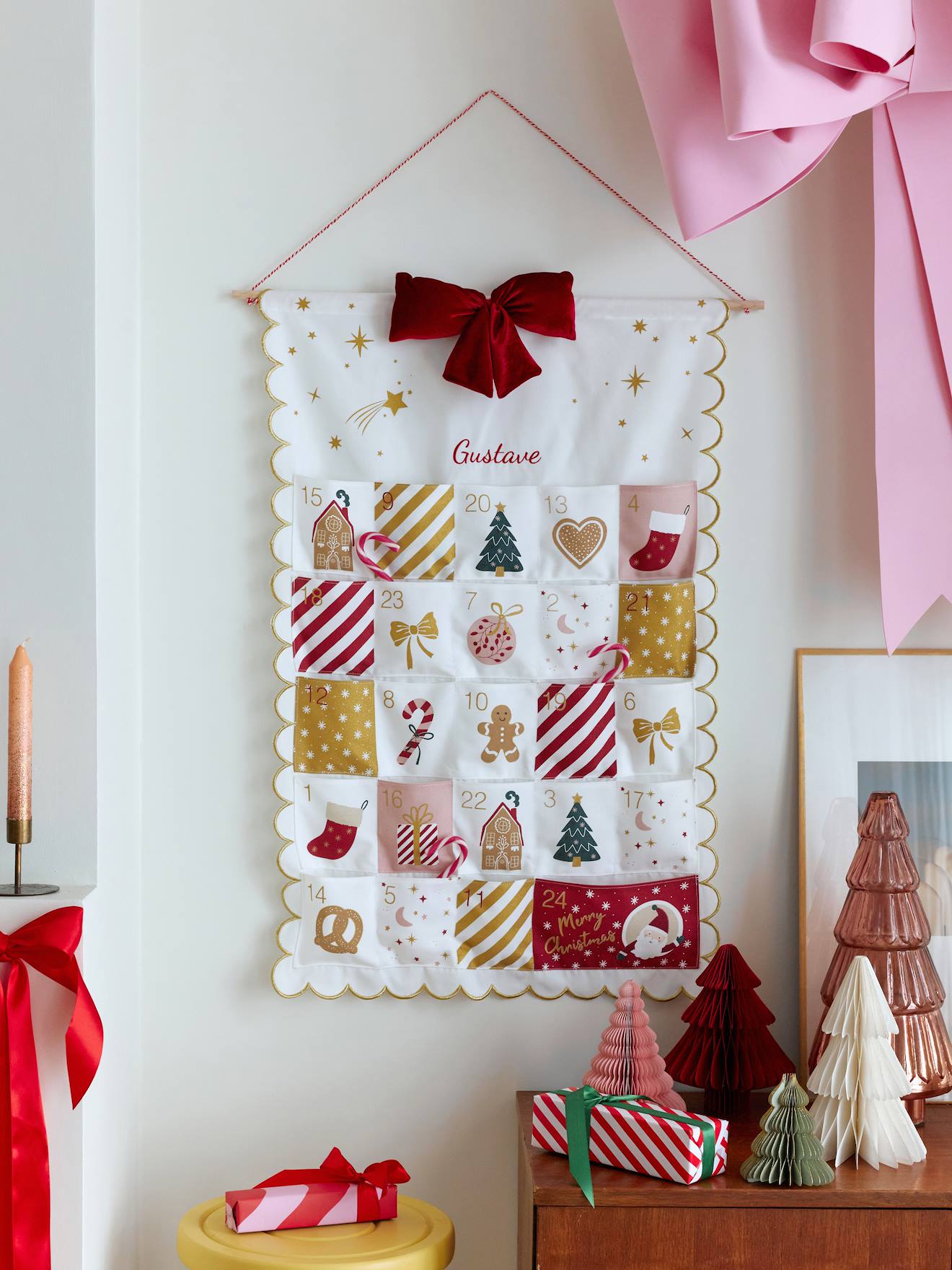 Adventskalender van stof FESTON goudbeige afbeelding