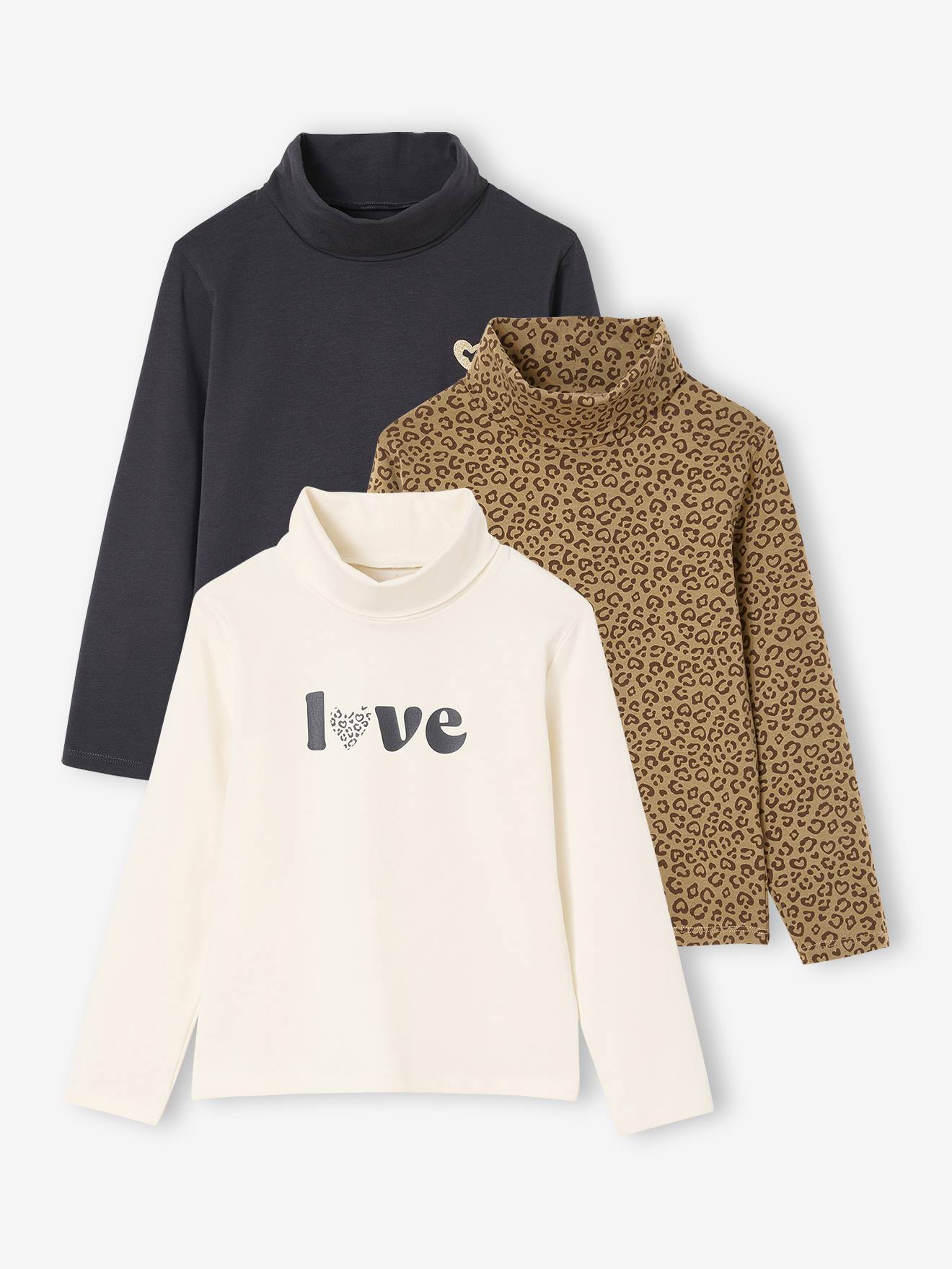 Set van 3 t-shirts met rolkraag voor meisjes ecru afbeelding