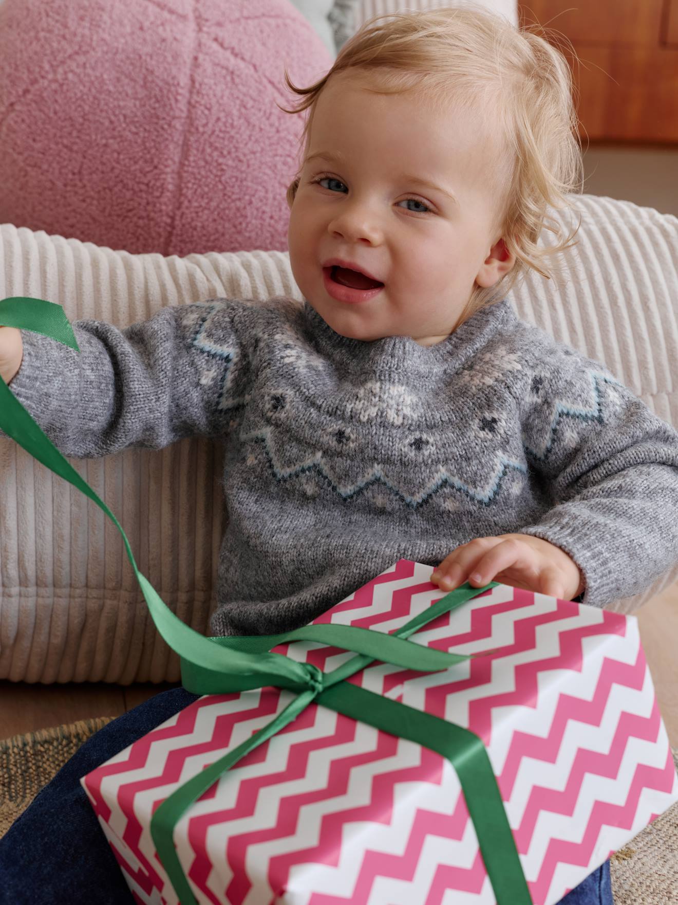 Jacquard kersttrui voor baby's familie capsulecollectie gemêleerd grijs afbeelding