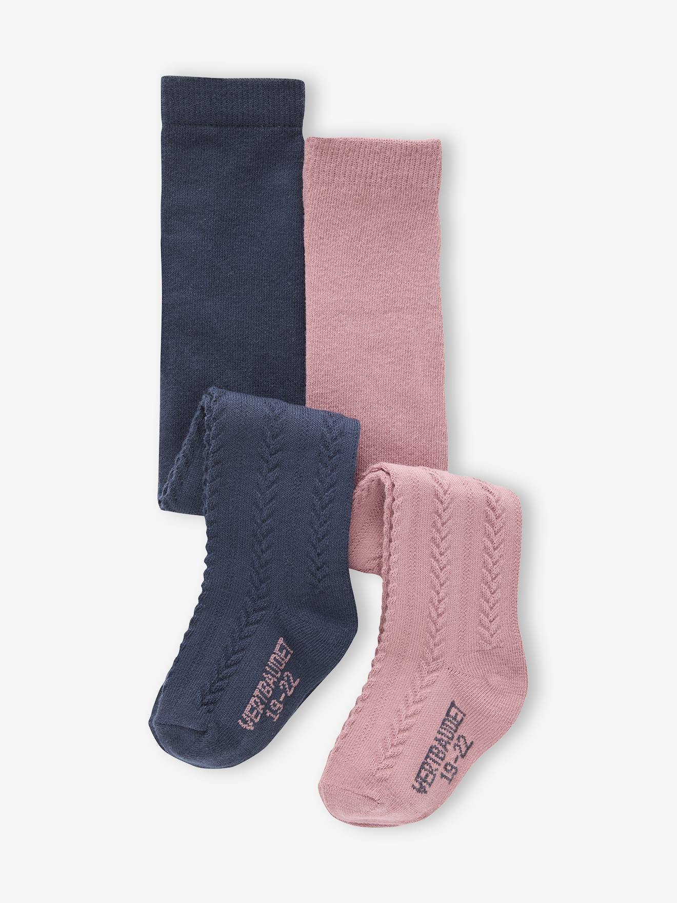 Set met 2 paar maillots in tricot met gedraaide steek voor babymeisjes marineblauw afbeelding