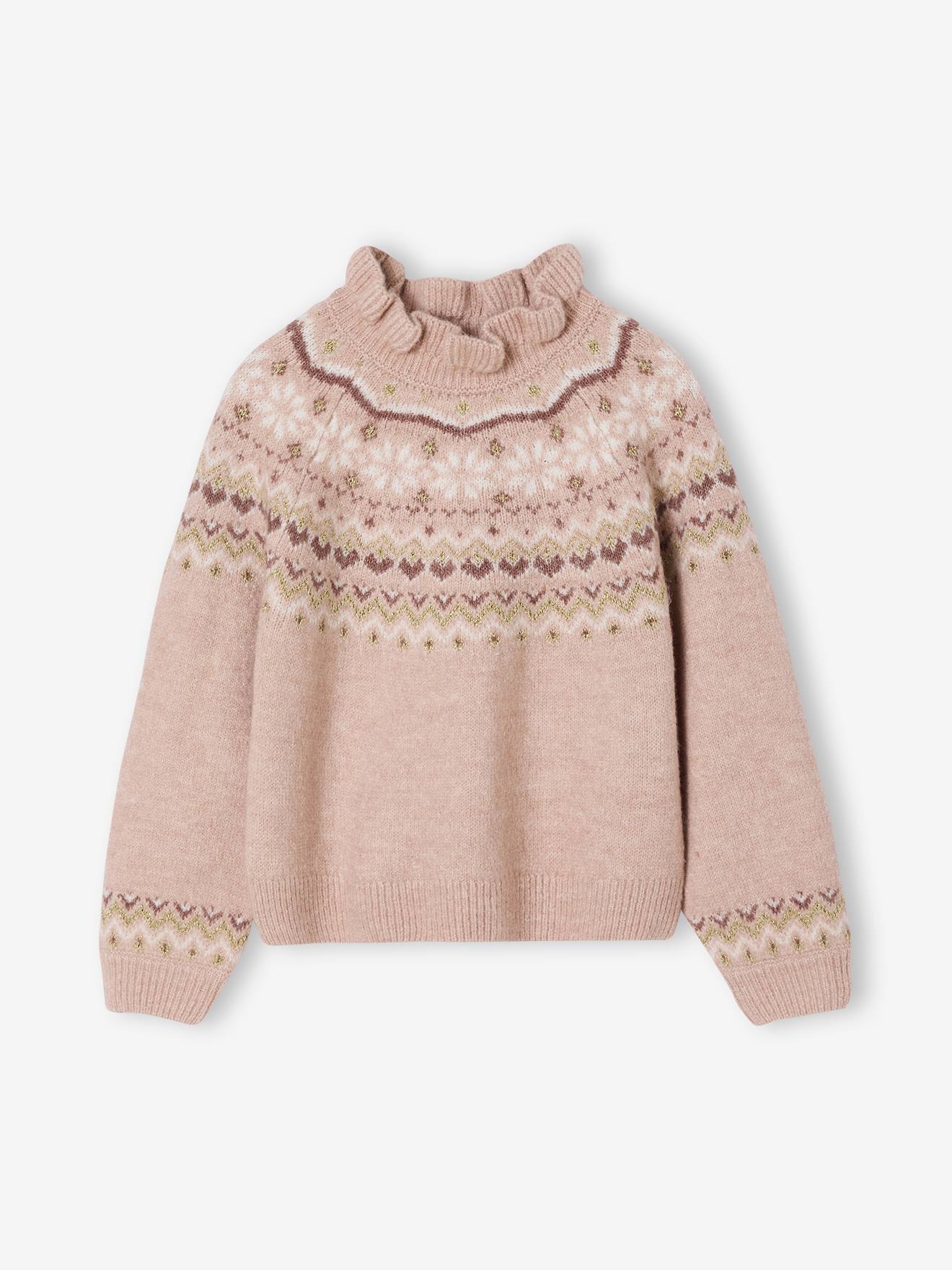 Jacquard trui met glinsterende details voor meisjes roze (poederkleur) afbeelding