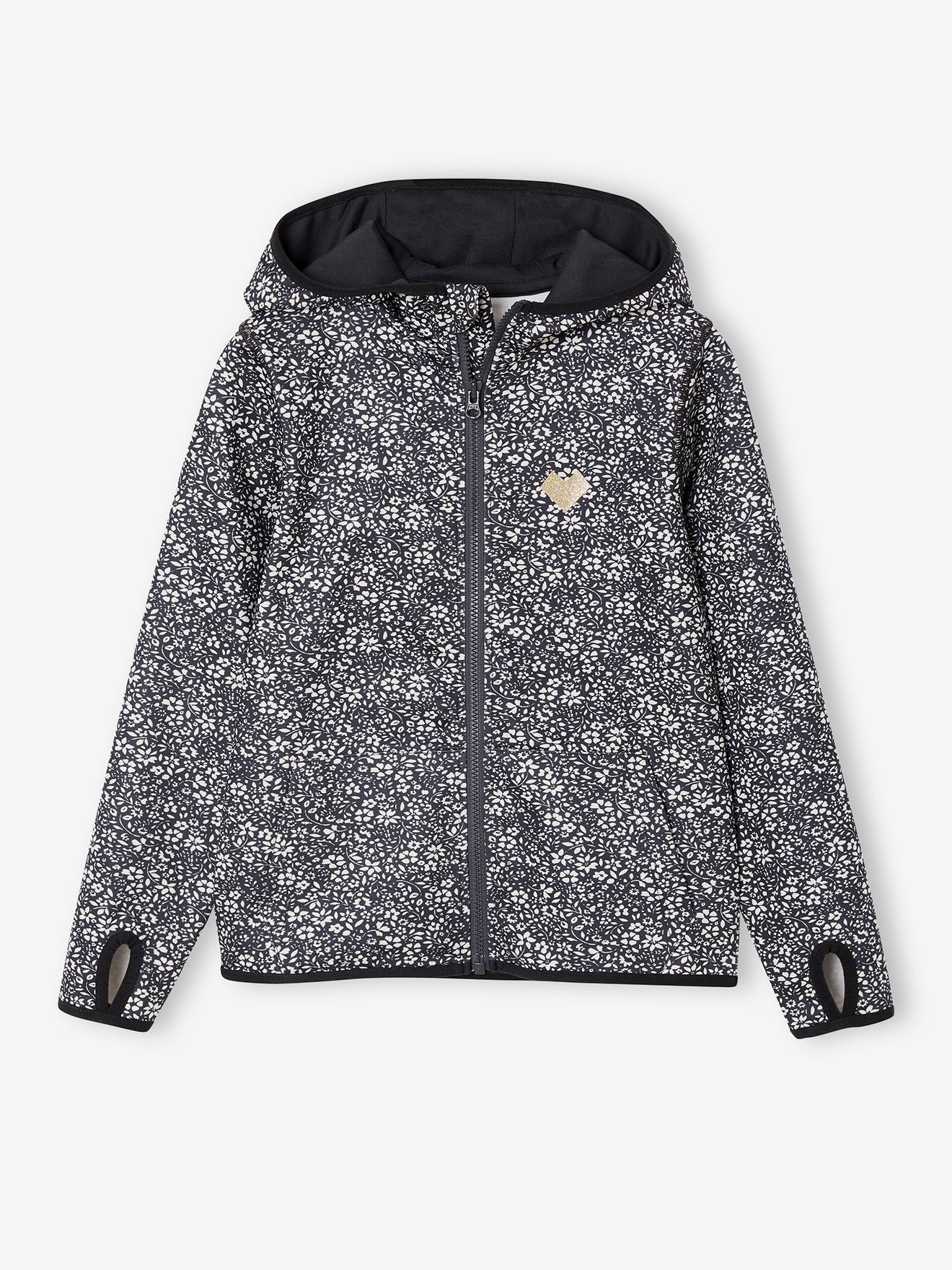 Sport sweatshirt met rits en bloemenprint in technisch materiaal antraciet afbeelding