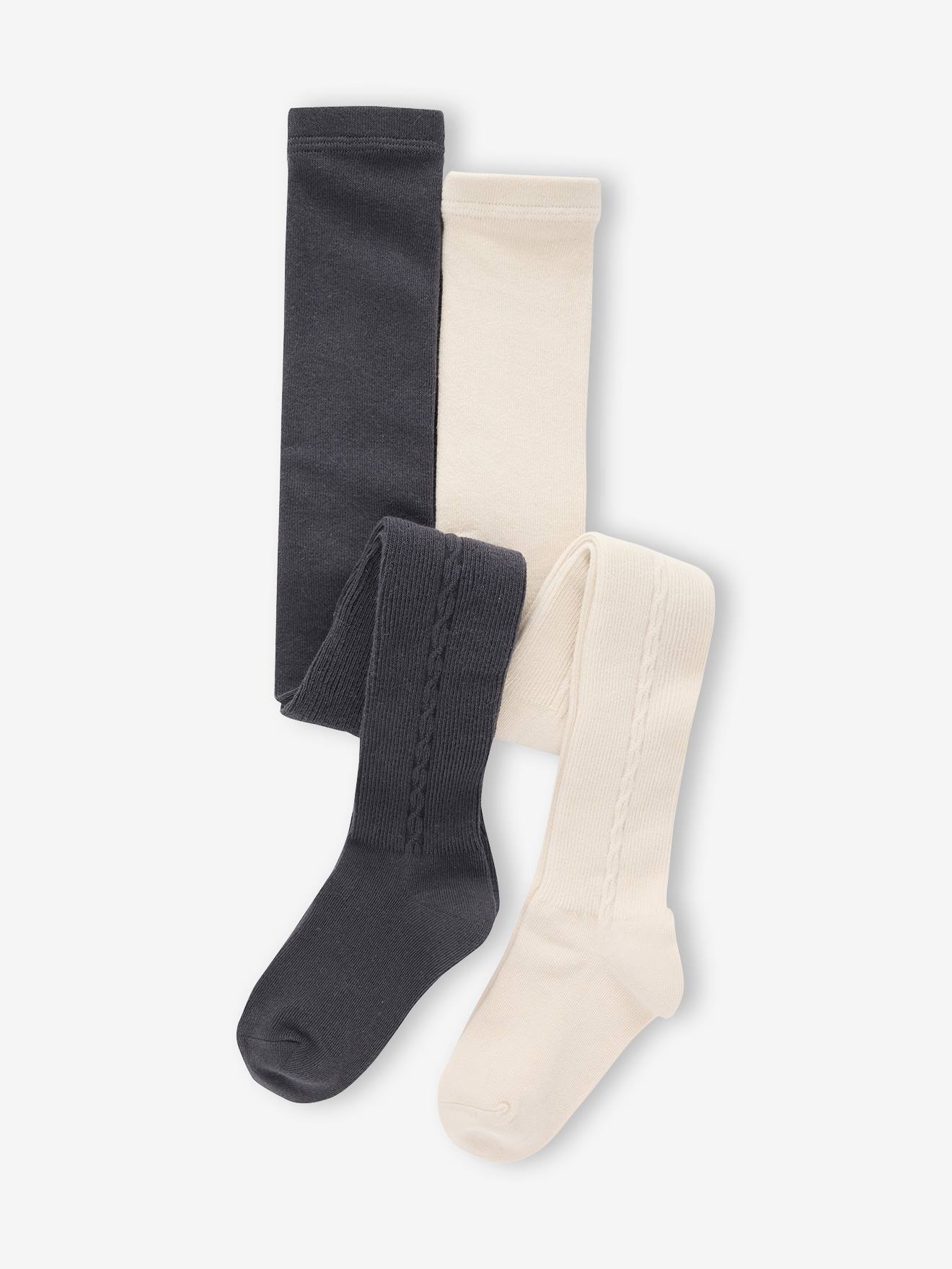 Set van 2 Panty's Meisje Kabelmotief antraciet afbeelding
