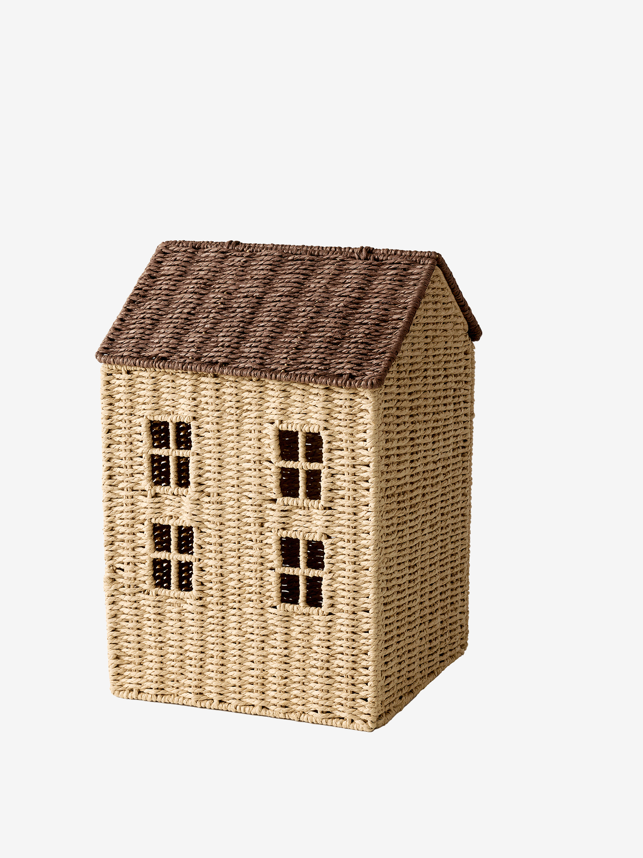 Opbergmand huis van papierkoord beige afbeelding