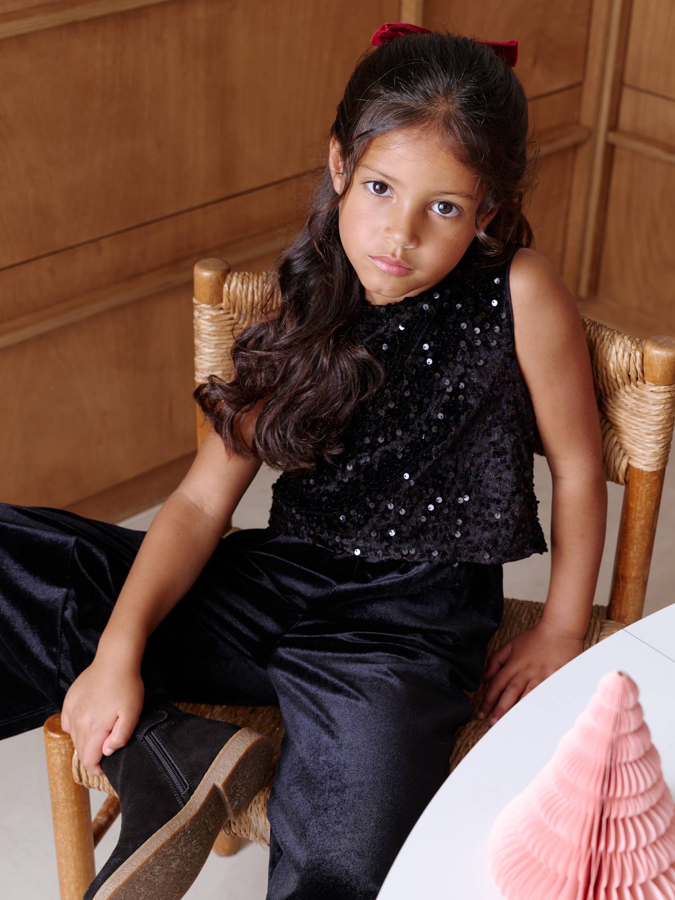 Fluwelen jumpsuit met pailletten voor meisjes zwart afbeelding