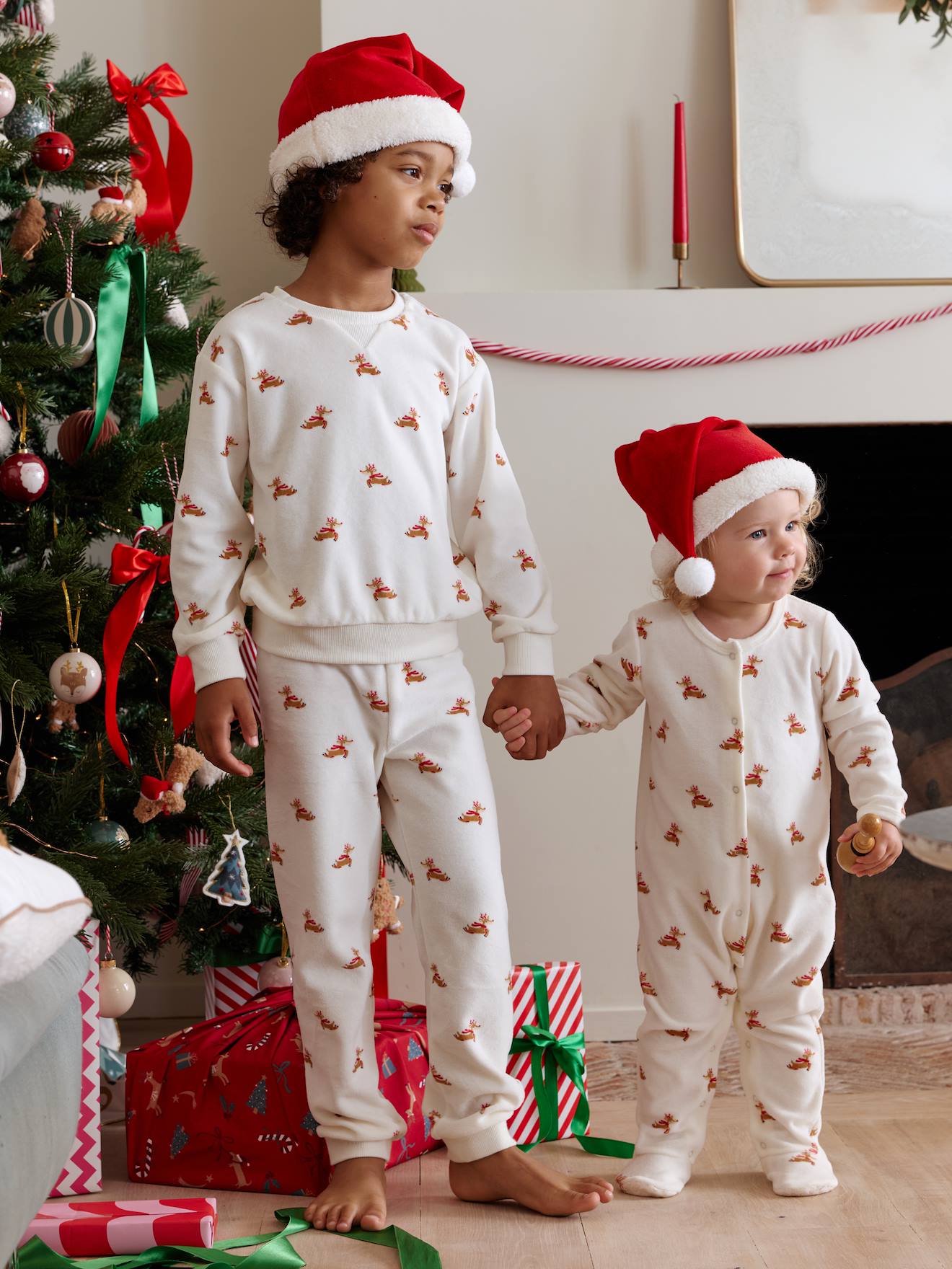 Gemengde set pyjama muts fluweel capsule kerst ecru afbeelding
