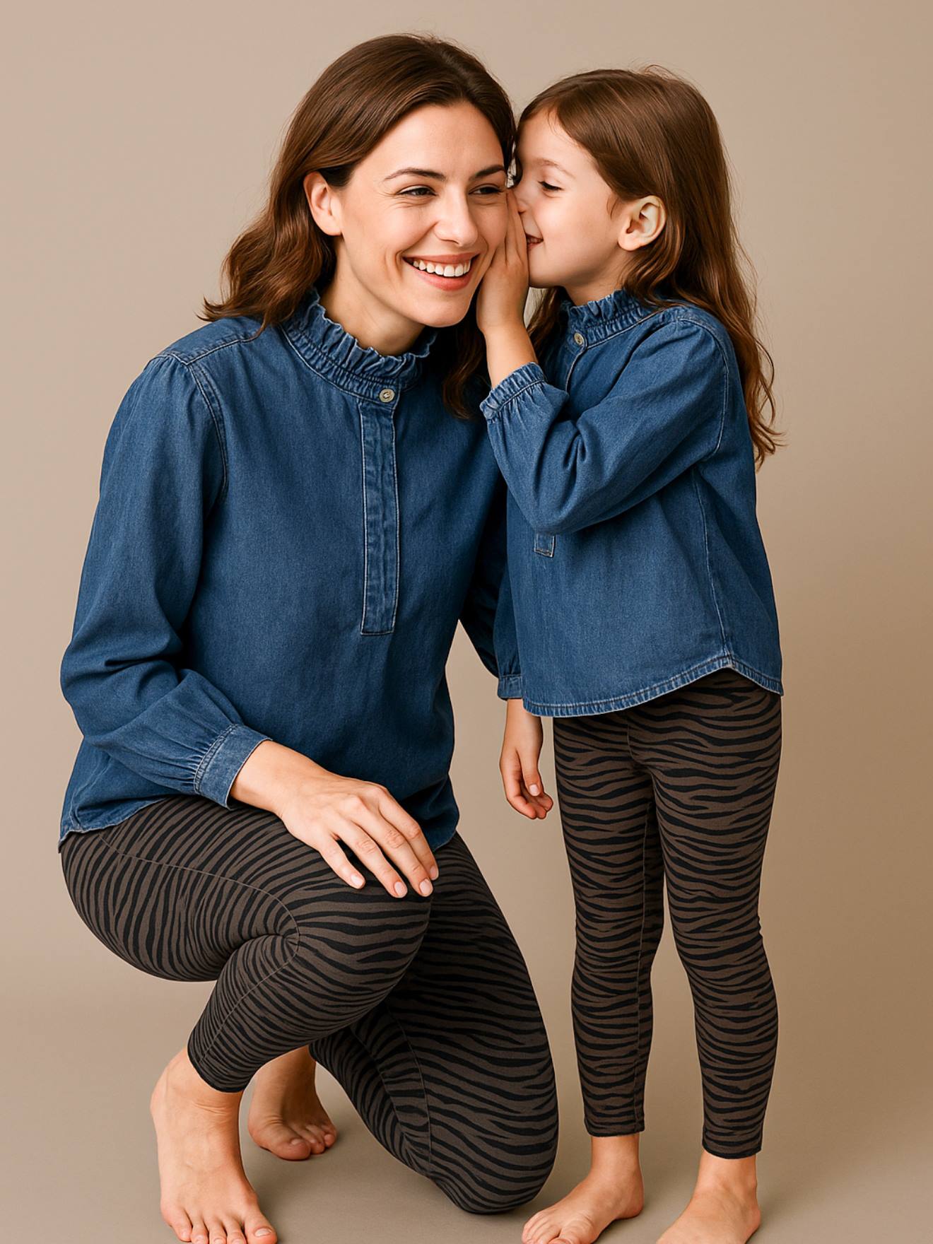 Legging met zebraprint voor meisjes, moeder-dochter capsule ENVIE DE FRAISE chocoladebruin afbeelding