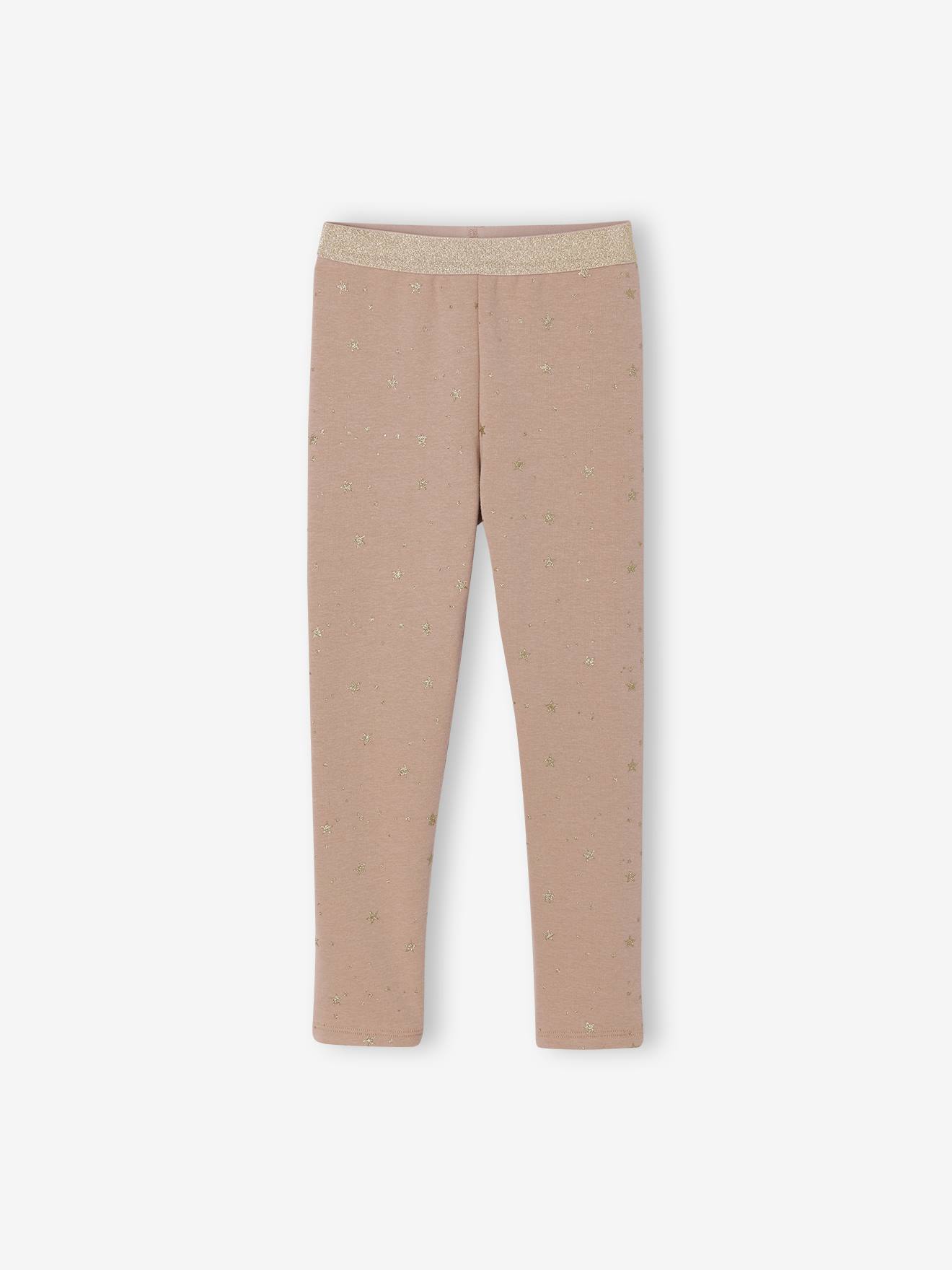 Gevoerde meisjes legging van fleece met een print van glinsterende sterren mokka afbeelding