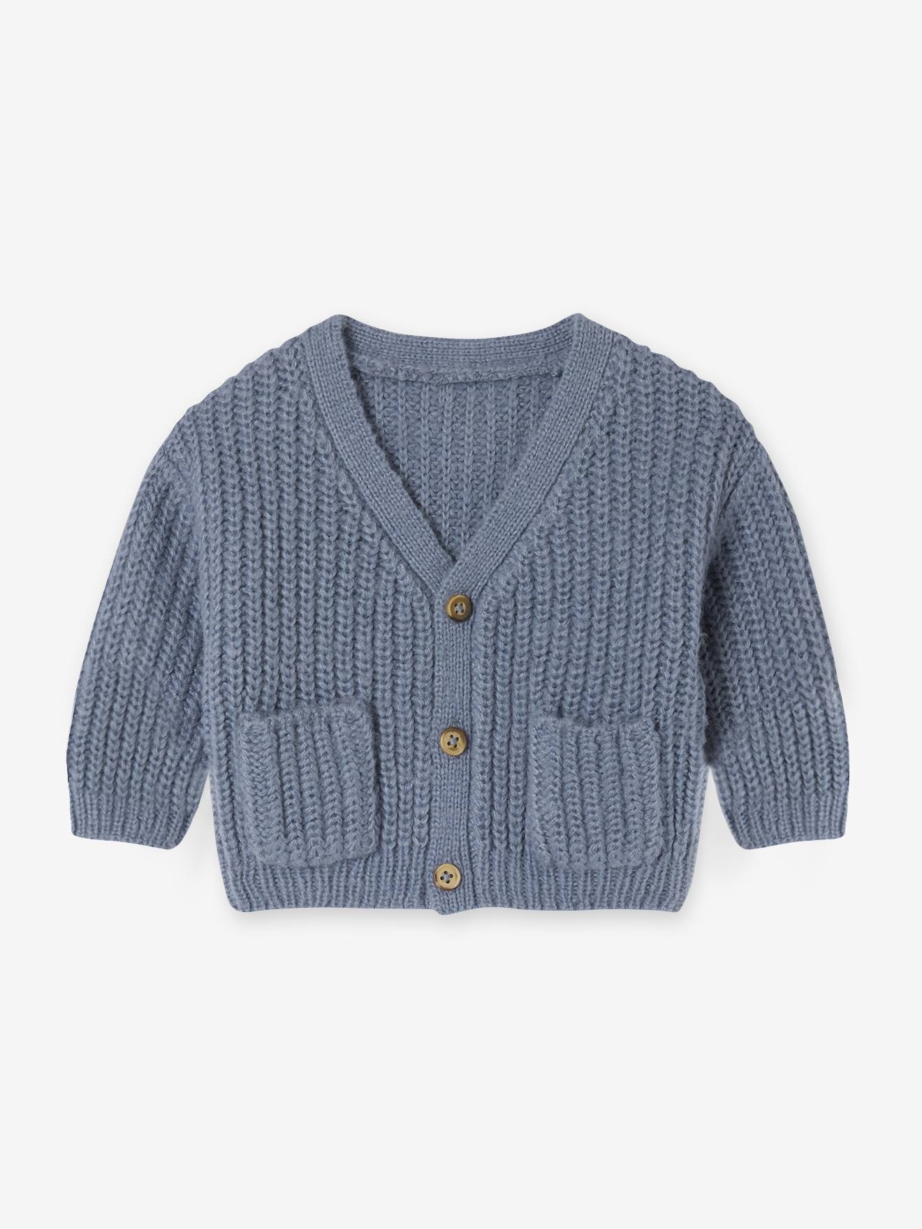 Babyvestje met V-hals van grof gebreide stof grijsblauw afbeelding