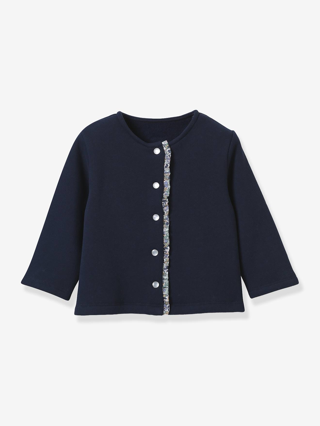 Vestje van biologisch katoenen sweatstof baby CYRILLUS marineblauw afbeelding