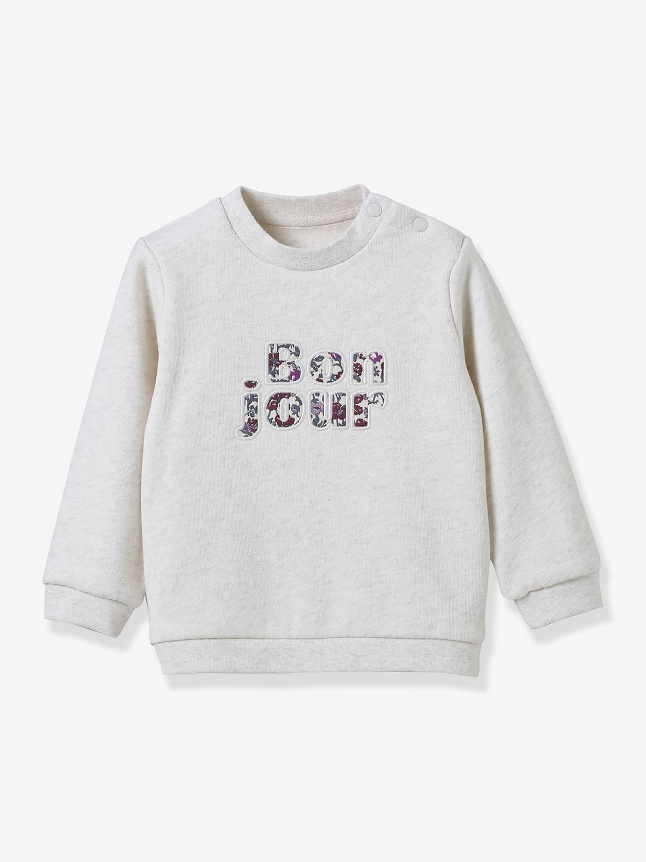 CYRILLUS sweater met letters van Liberty stof, baby, biologisch katoen beige afbeelding