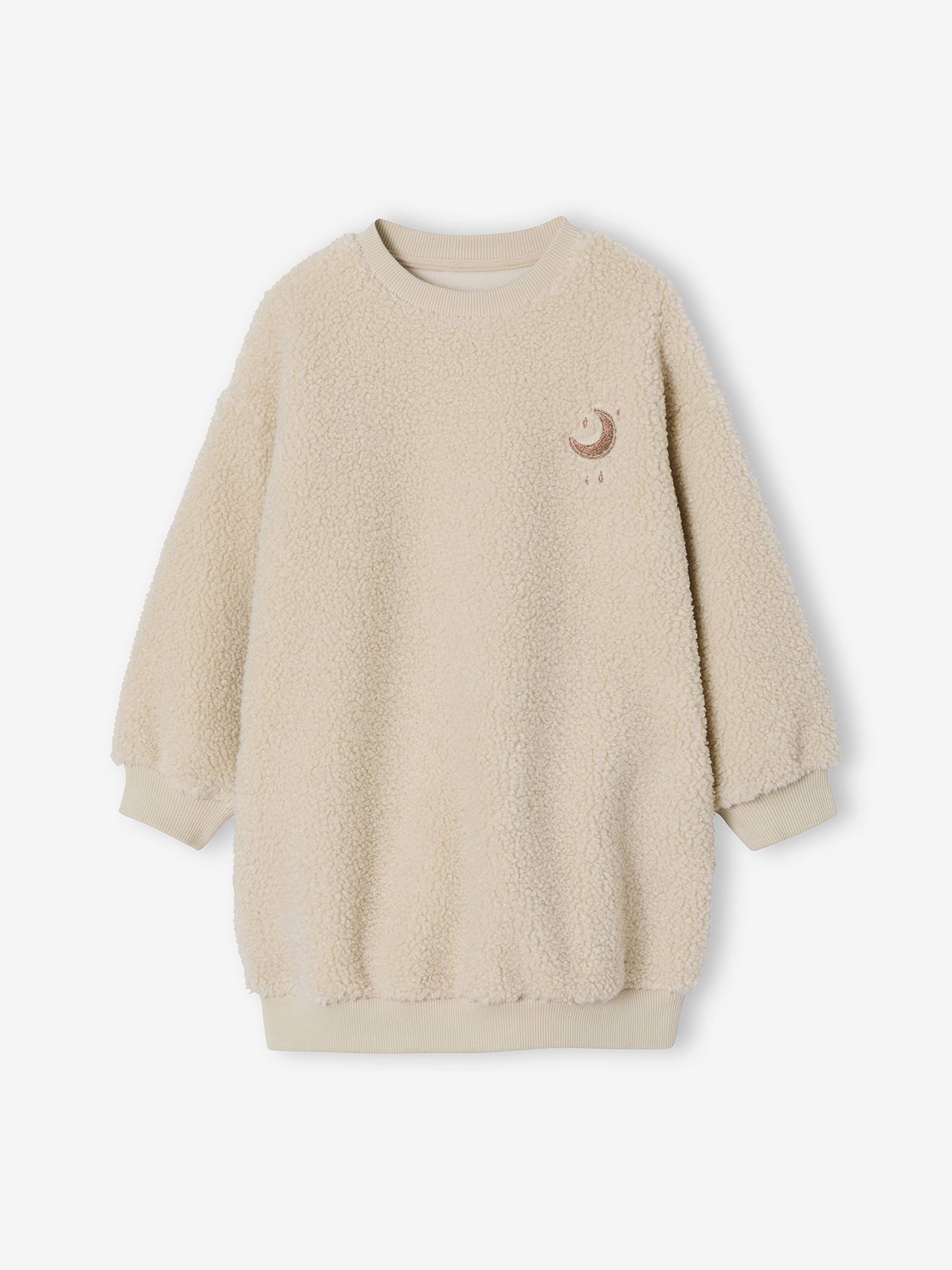 Jurk van sherpa voor meisjes met geborduurde details vanille afbeelding