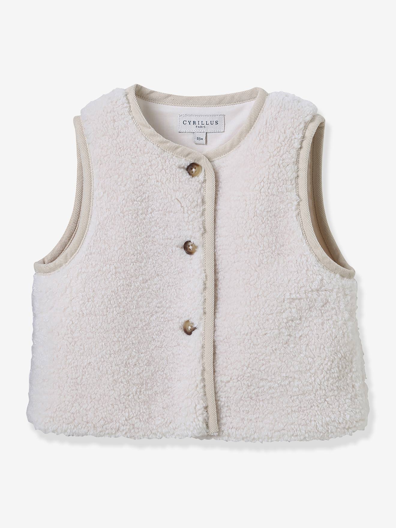 Mouwloze jas in sherpa voor baby CYRILLUS ecru afbeelding