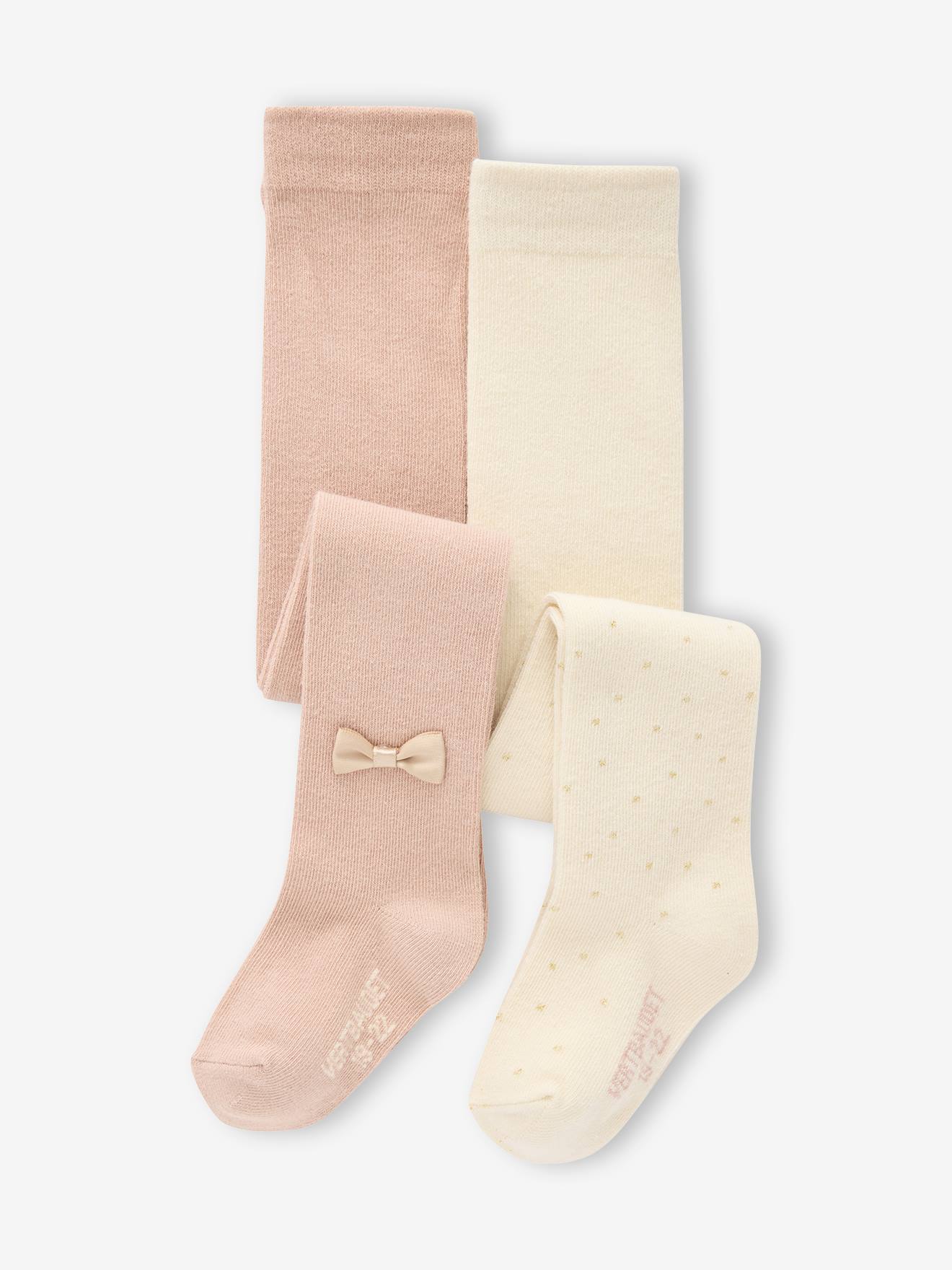 Set van 2 paar panty's Kerstmis babymeisje ecru