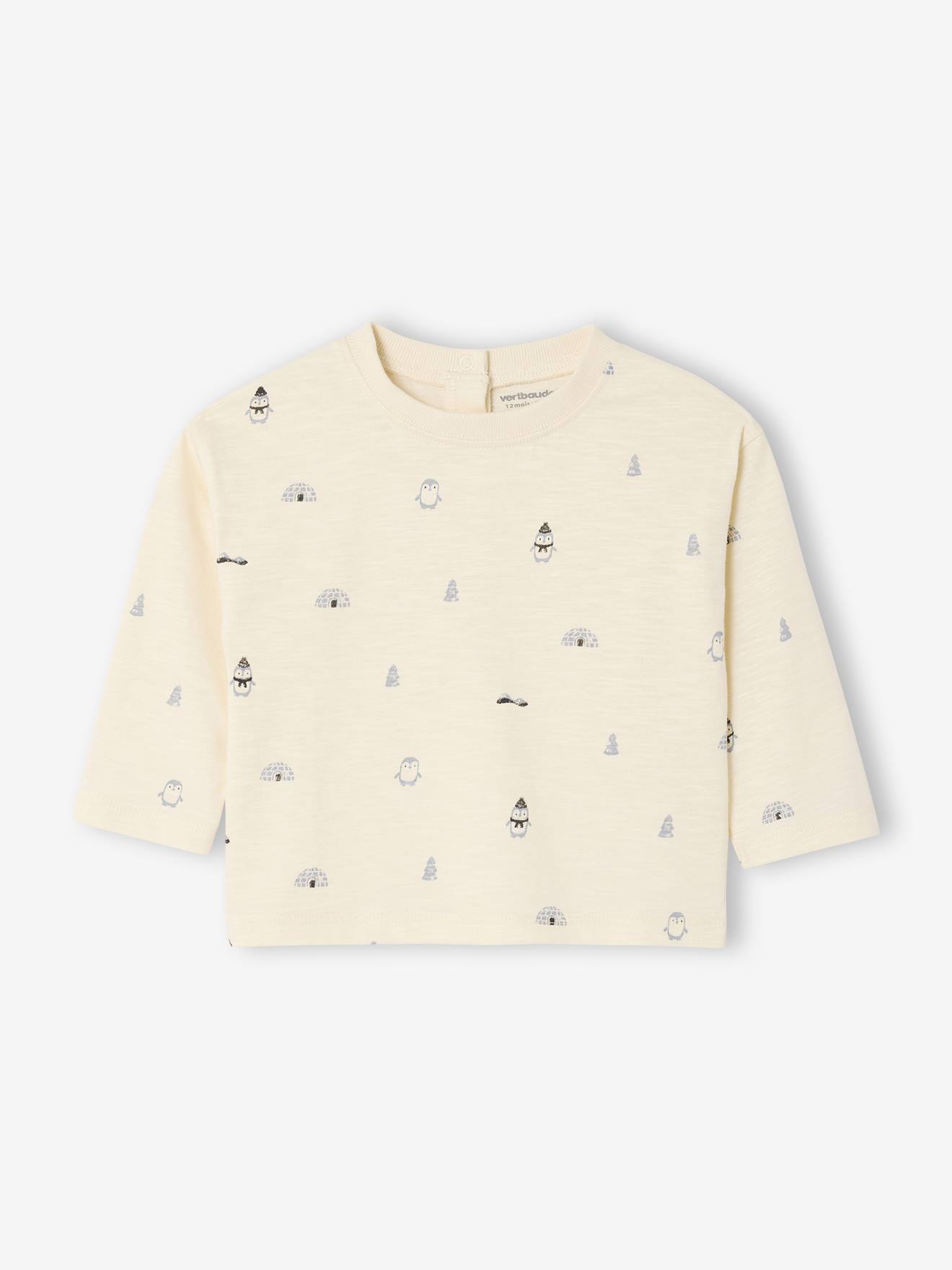 T-shirt baby met lange mouwen met "banquise" print ecru afbeelding