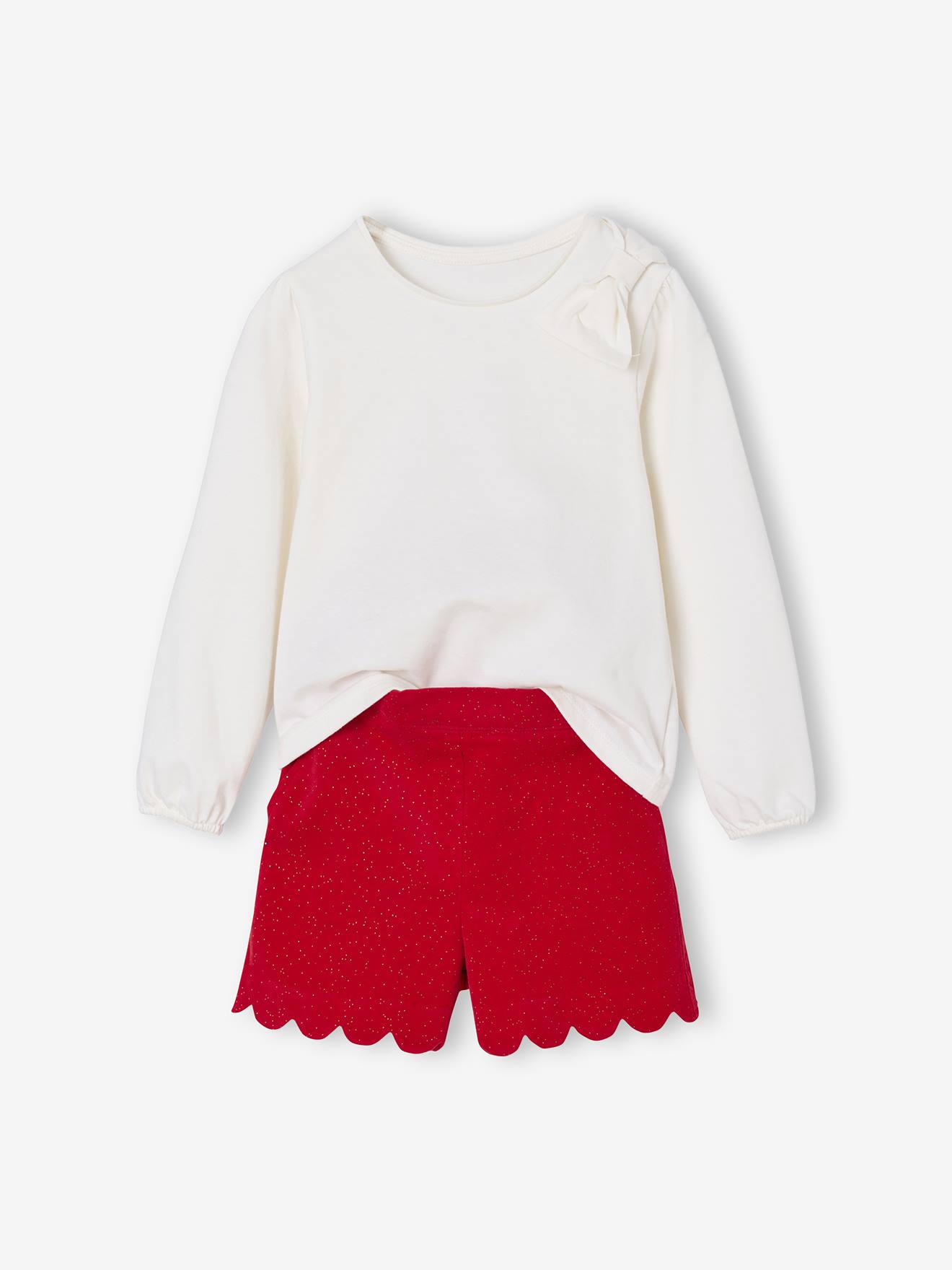 Kerst set voor meisjes, t-shirt en short van fluweel / velours met pailletten rood afbeelding