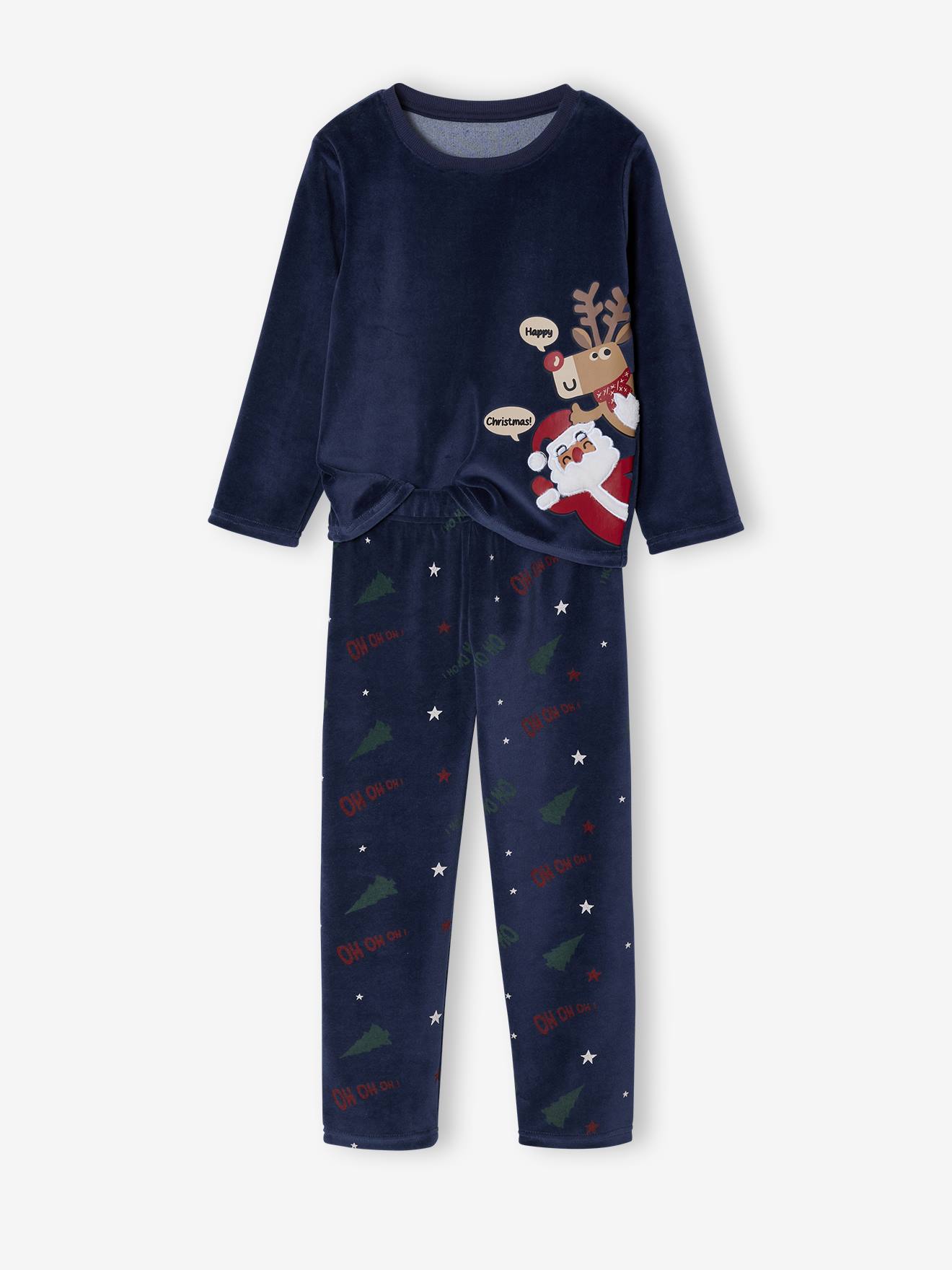 Kerst pyjama jongen met print, gestreepte broek marineblauw afbeelding