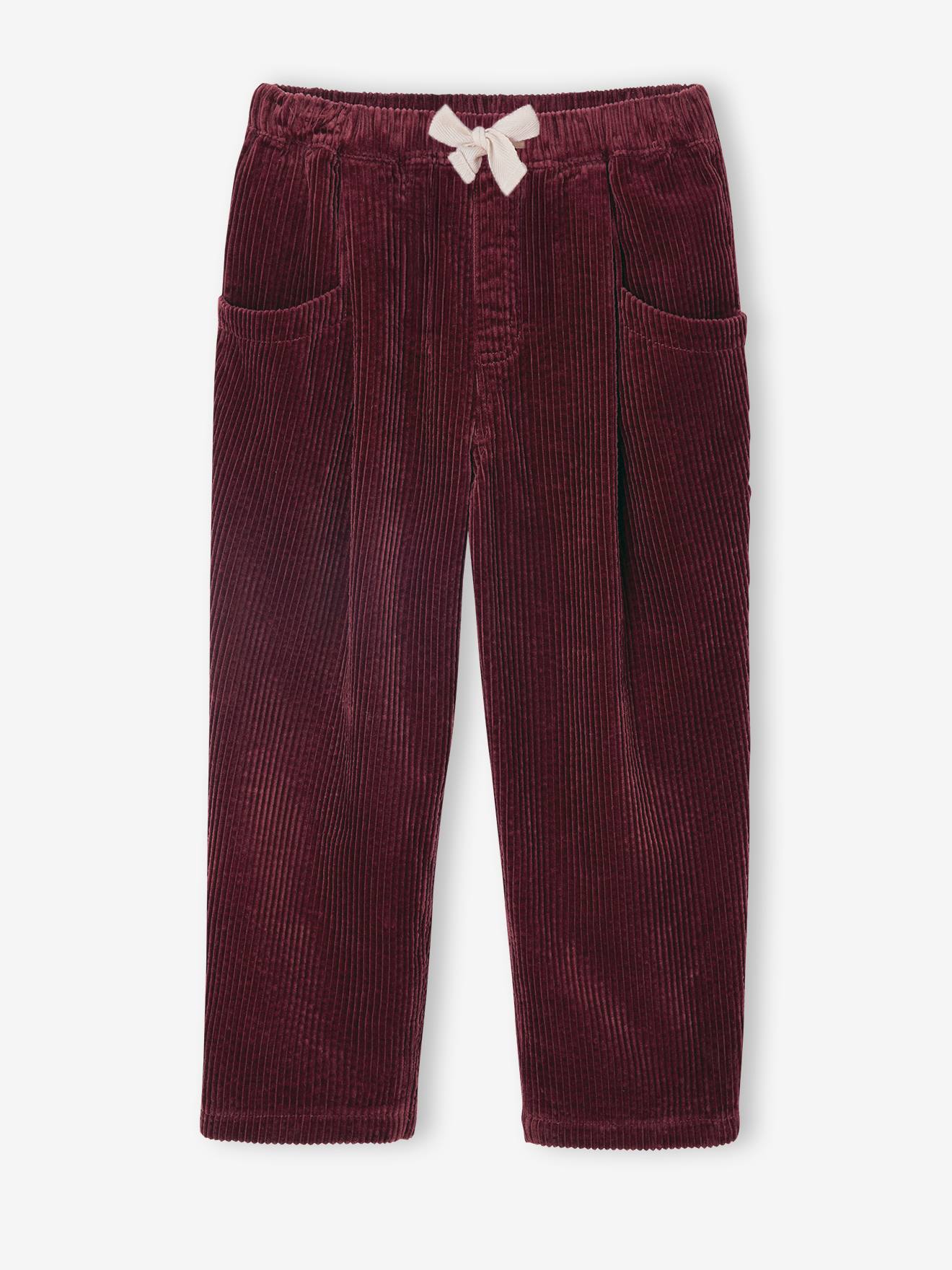 Meisjesbroek van fluweel / velours met losse pasvorm bordeauxrood afbeelding