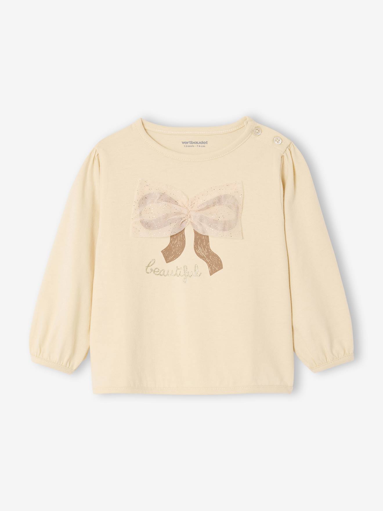 T-shirt baby met lange mouwen en tule strik vanille afbeelding