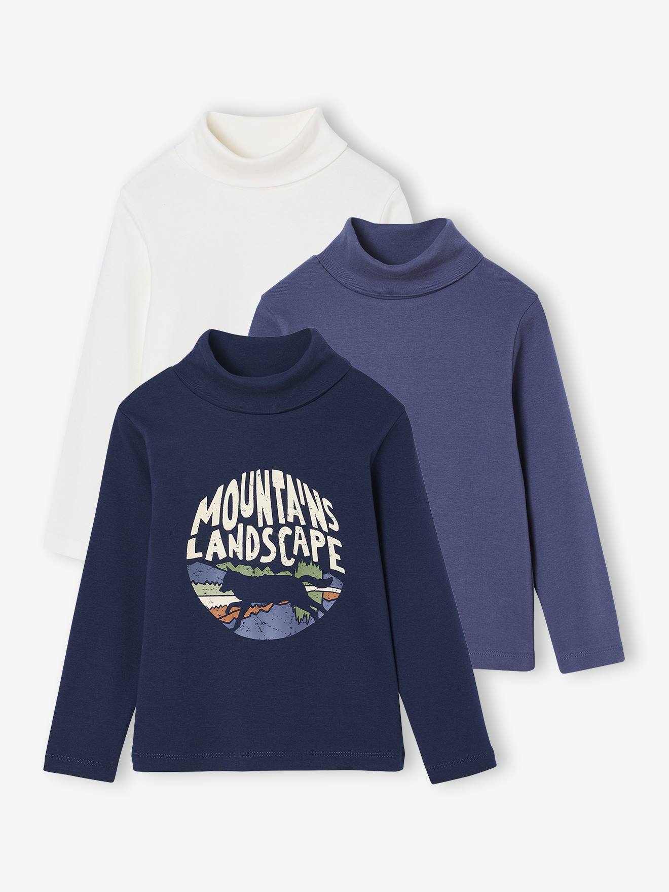 Set van 3 dunne coltruien voor jongens marineblauw afbeelding