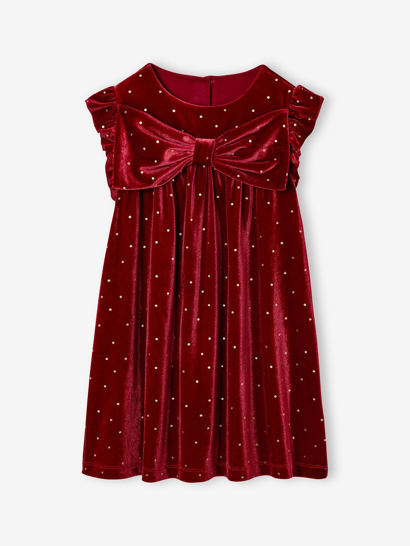 Kerstjurk voor meisjes met gladde fluwelen strik rood afbeelding