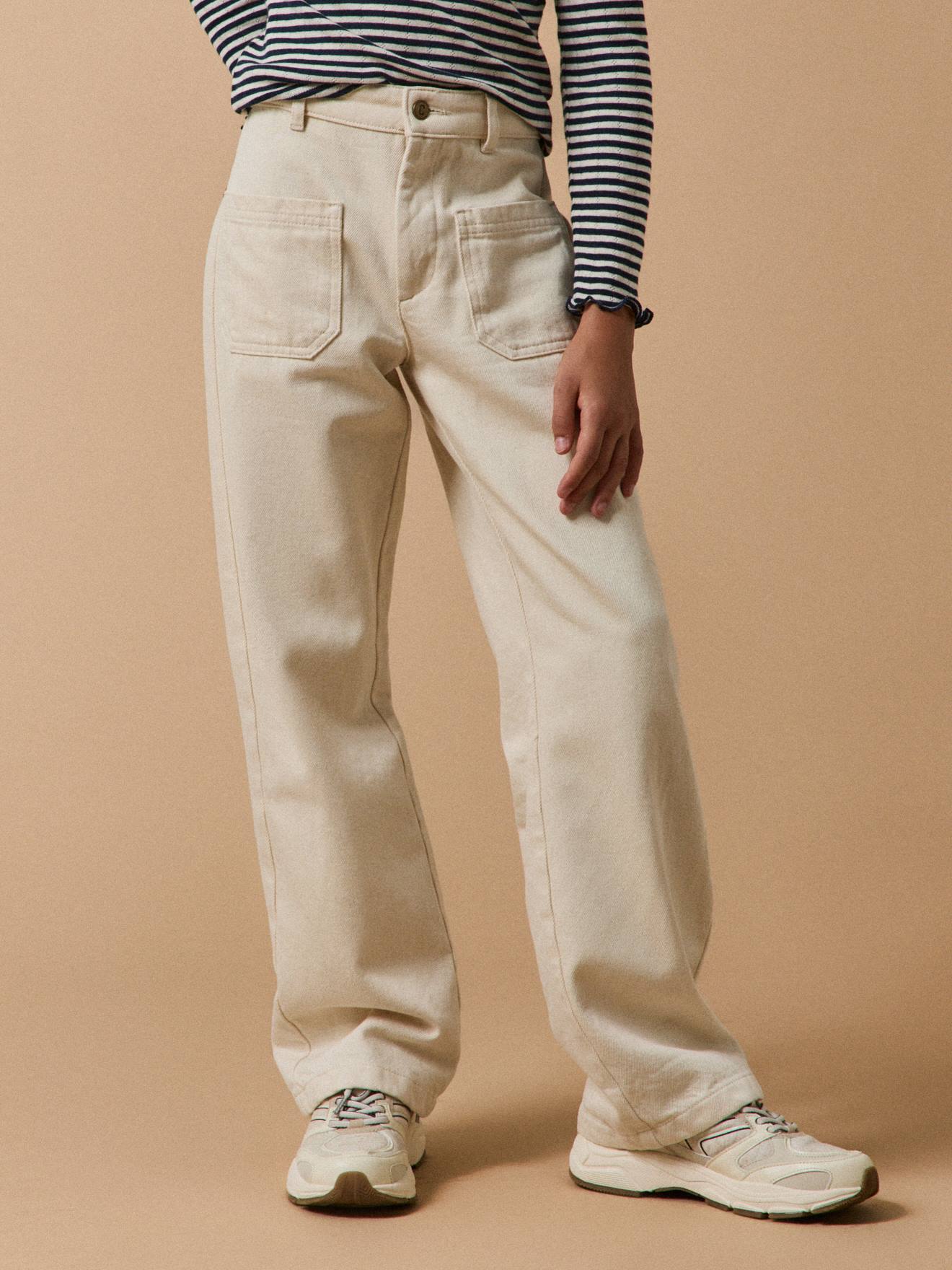 Rechte broek voor meisjes van denim CYRILLUS ecru afbeelding