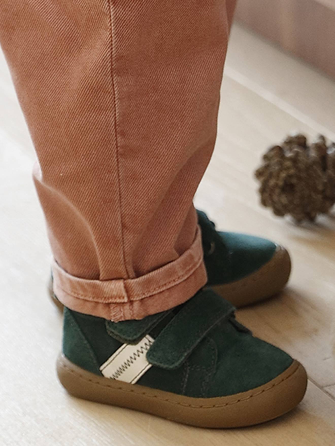 Baskets Mid gevoerd met klittenband leer baby groen afbeelding