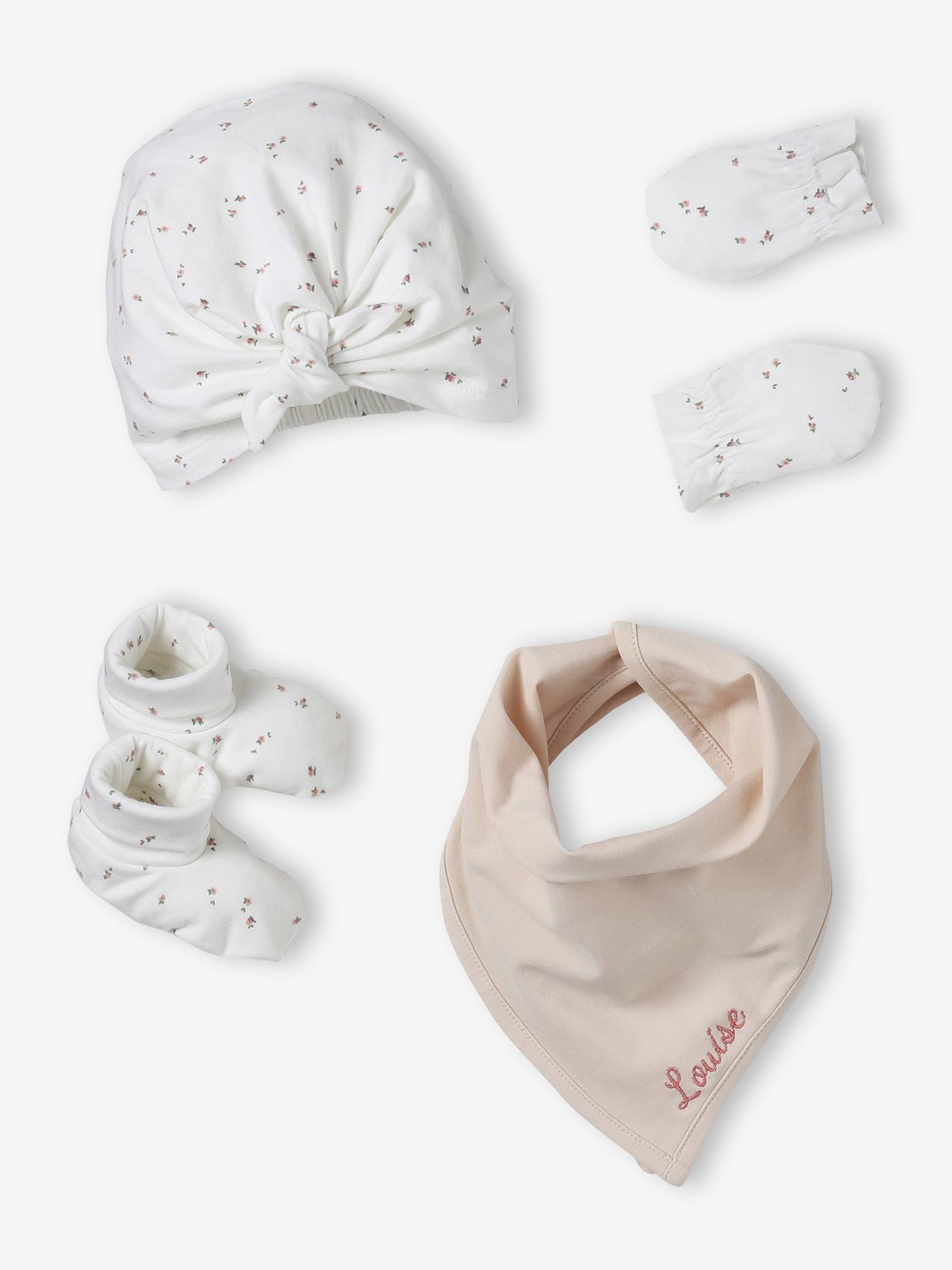 Babyset muts, wanten, sjaal en sloffen baby rozen