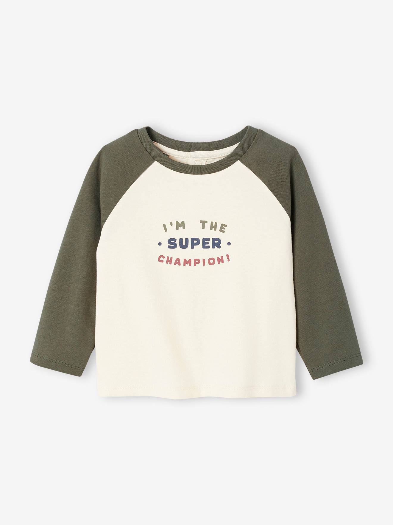 T-shirt baby met lange mouwen en een geplaatste print aan de voorkant kaki afbeelding