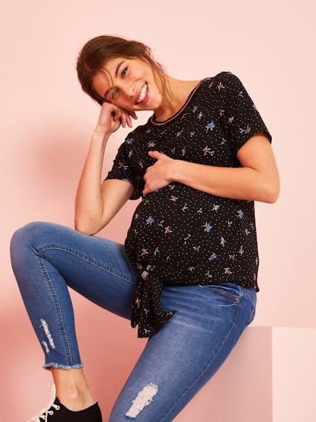 Geknoopt zwangerschapsshirt ZWART DONKER HELEMALL BEDRUKT - vertbaudet enfant 