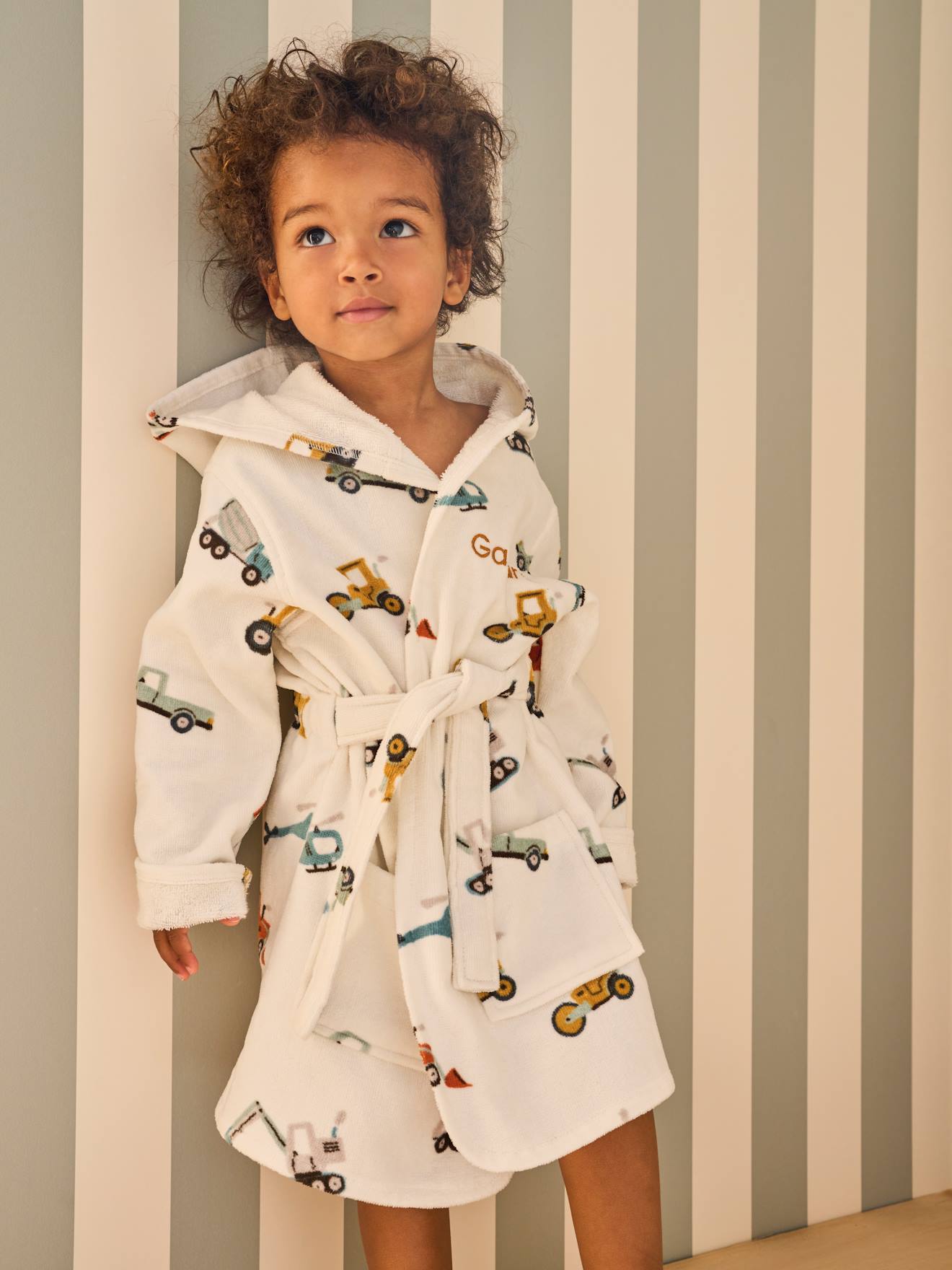 Badjas voor kinderen CHANTIER personaliseerbaar, met gerecycled katoen wit, bedrukt afbeelding