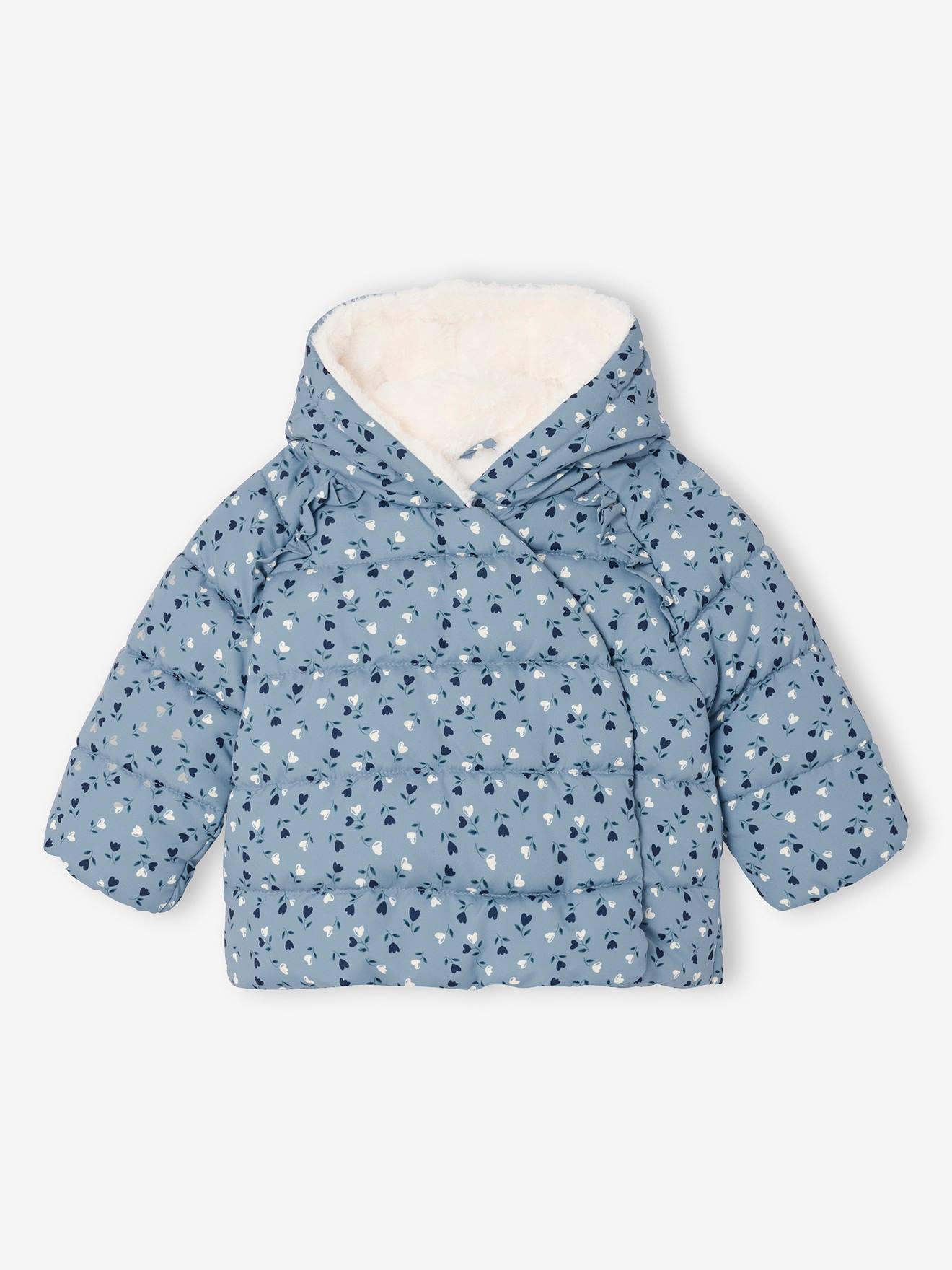Asymmetrisch donsjack met voering baby grijsblauw afbeelding