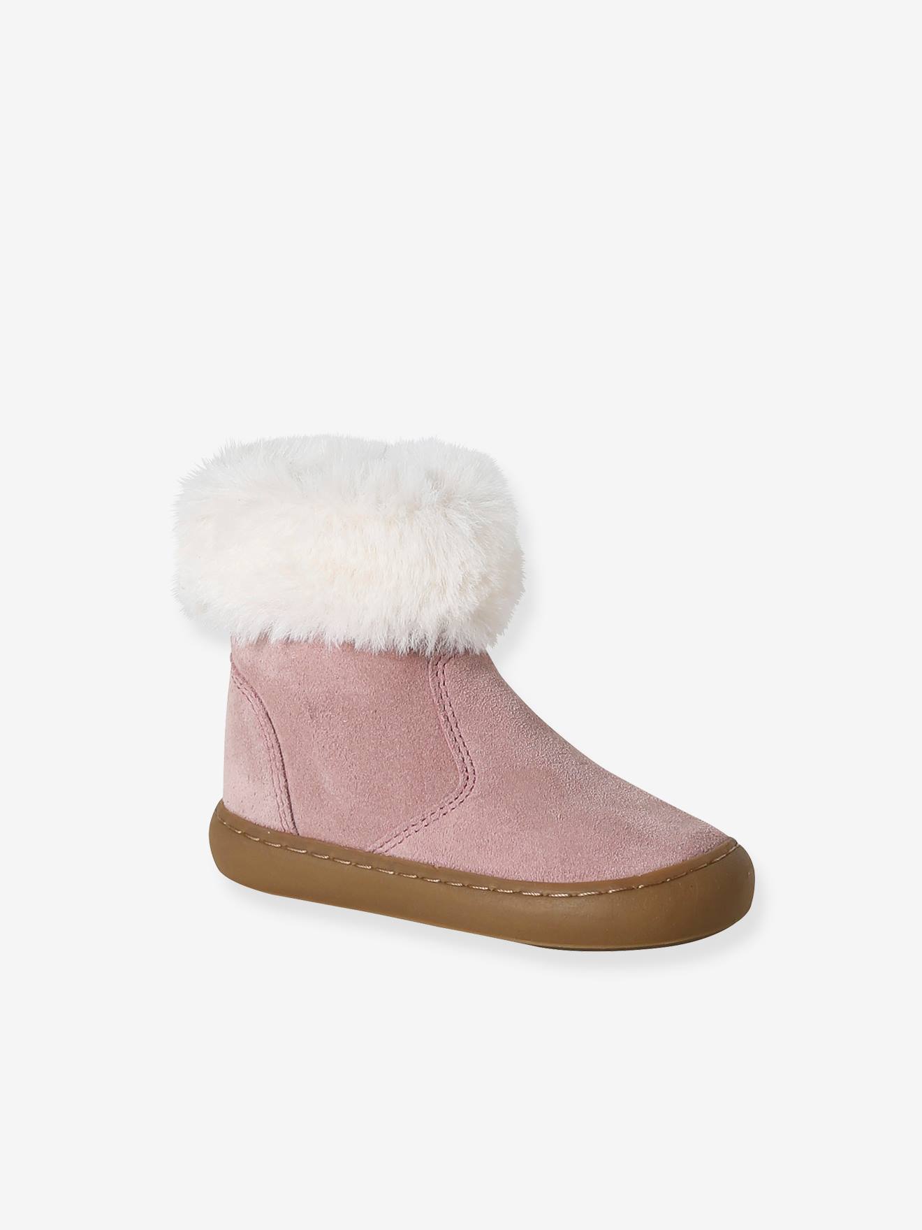 Gevoerde en geritste leren boots voor babymeisjes oudroze afbeelding