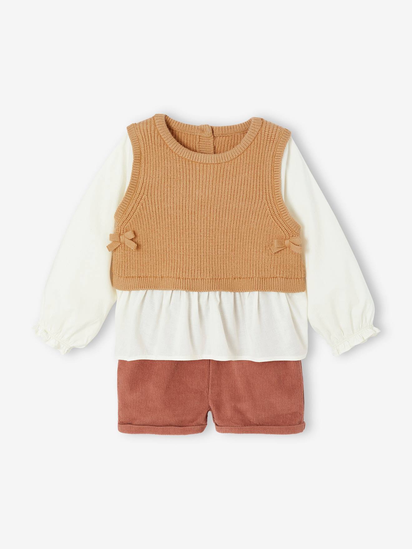 3-delige babyset 2-in-1 babytrui + short + sjaal terracotta afbeelding