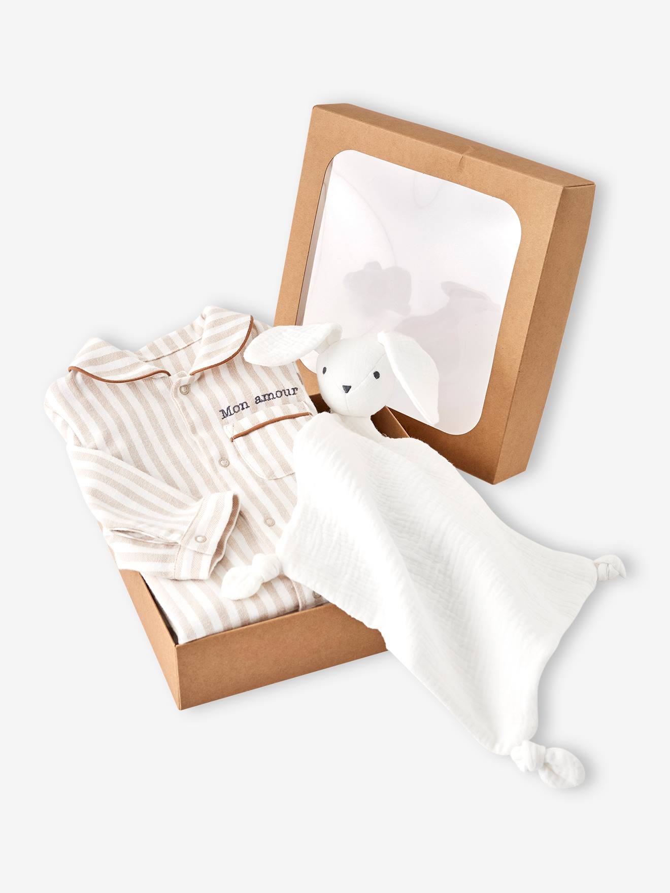 Babyslaappakje set in flanel + knuffels beige afbeelding