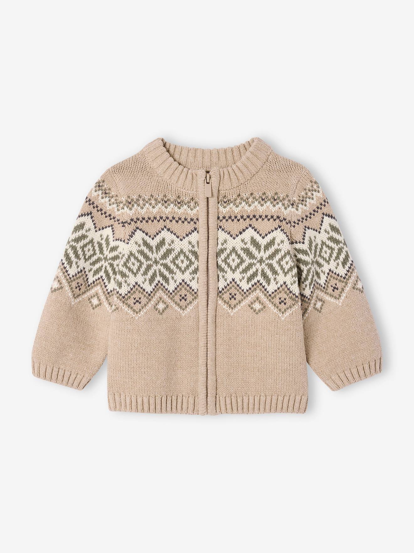 Babyvestje met rits van jacquard gebreid gemêleerd beige afbeelding