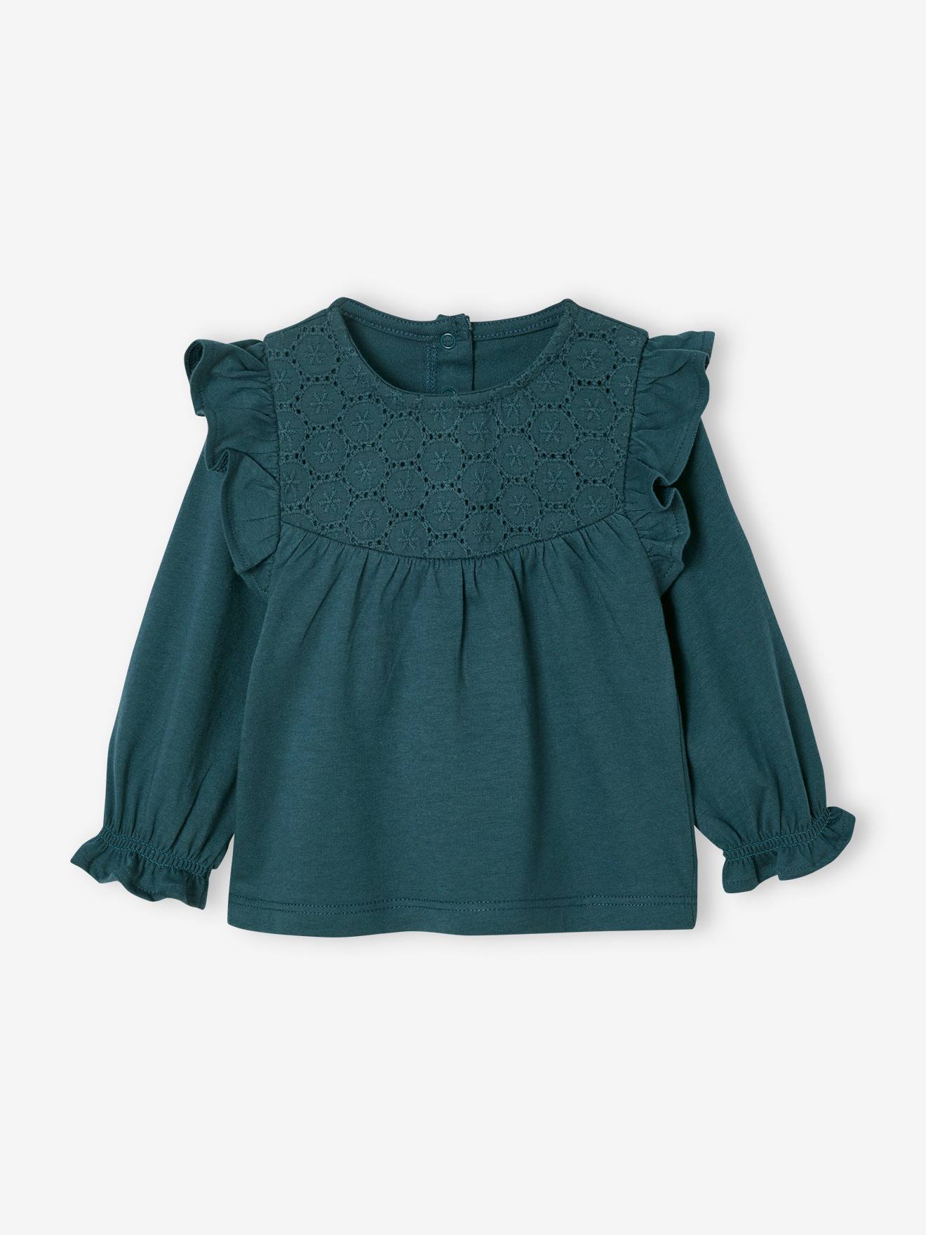 Geborduurde t-shirt baby met lange mouwen groenblauw afbeelding