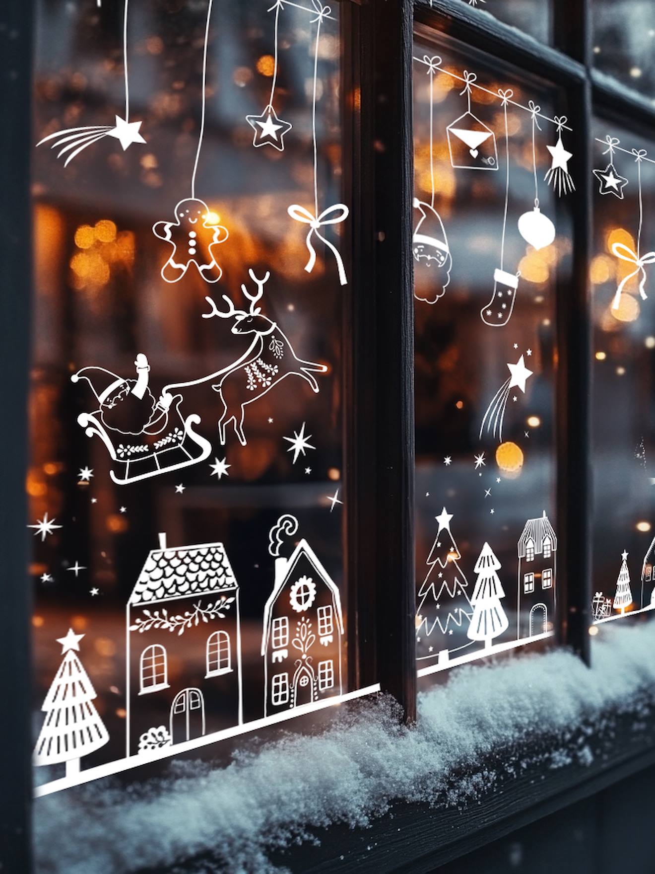 Raamsticker kerstdorp wit afbeelding