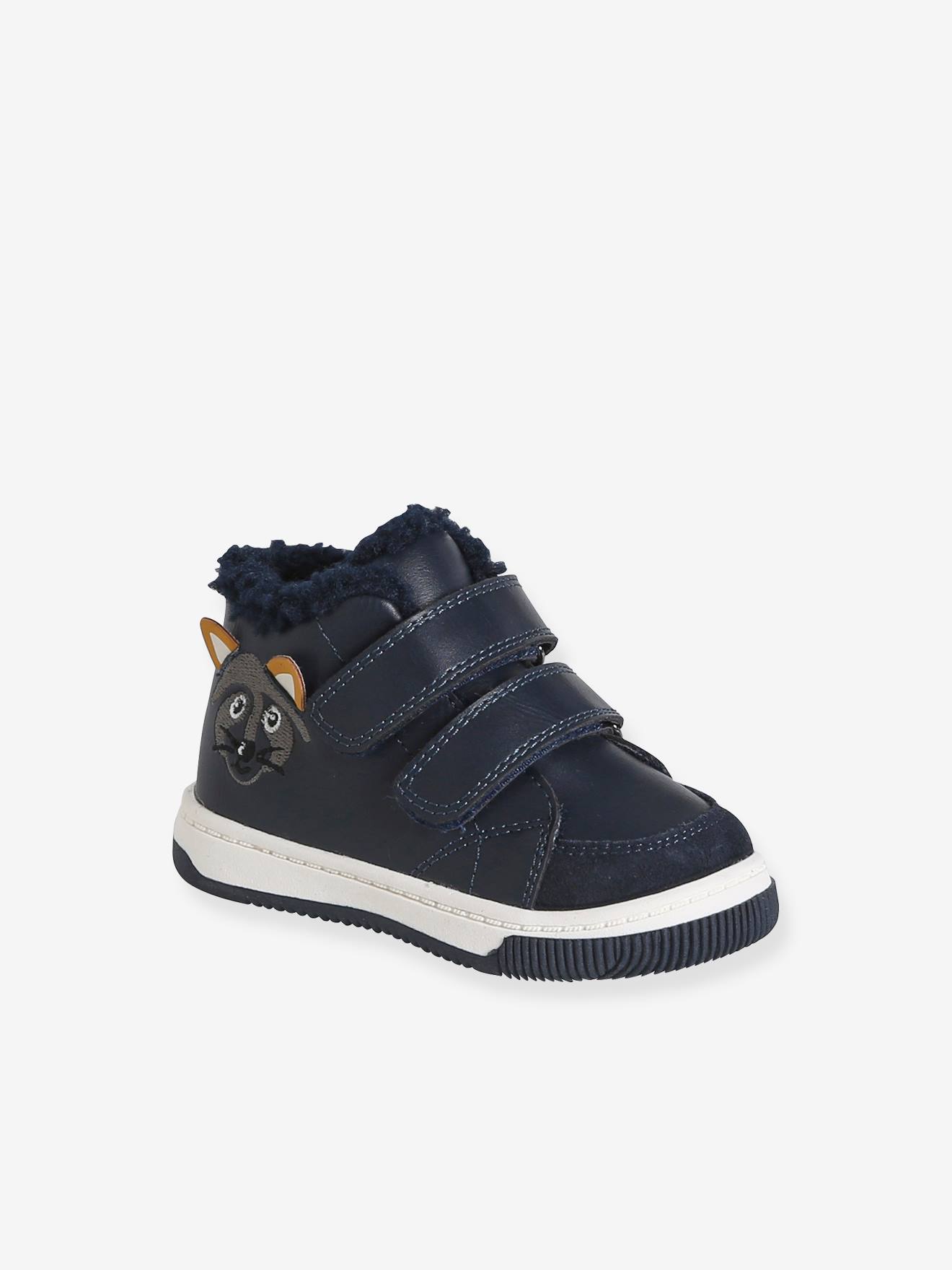 Gevoerde synthetische baskets voor babyjongens met klittenband marineblauw afbeelding