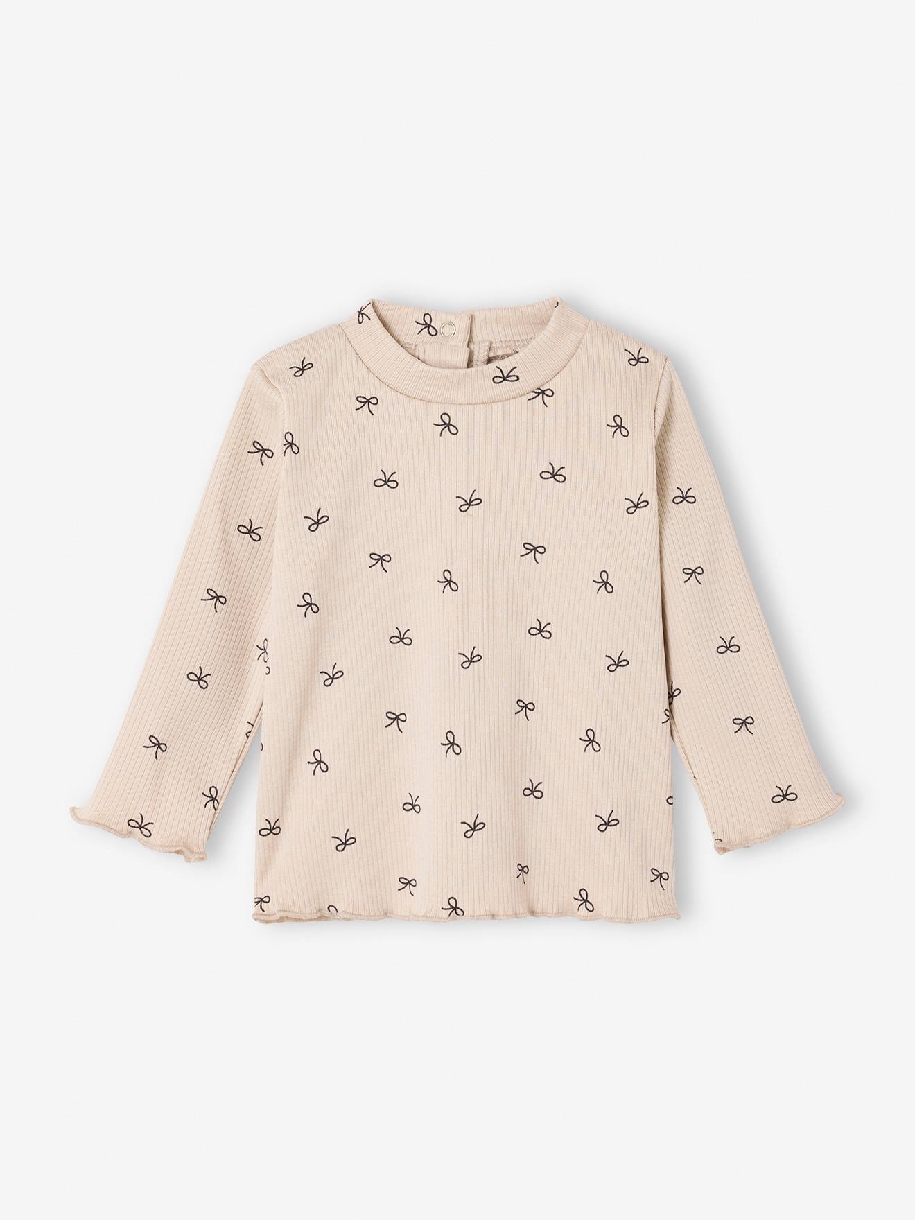 T-shirt baby met print, lange mouwen gemêleerd beige afbeelding