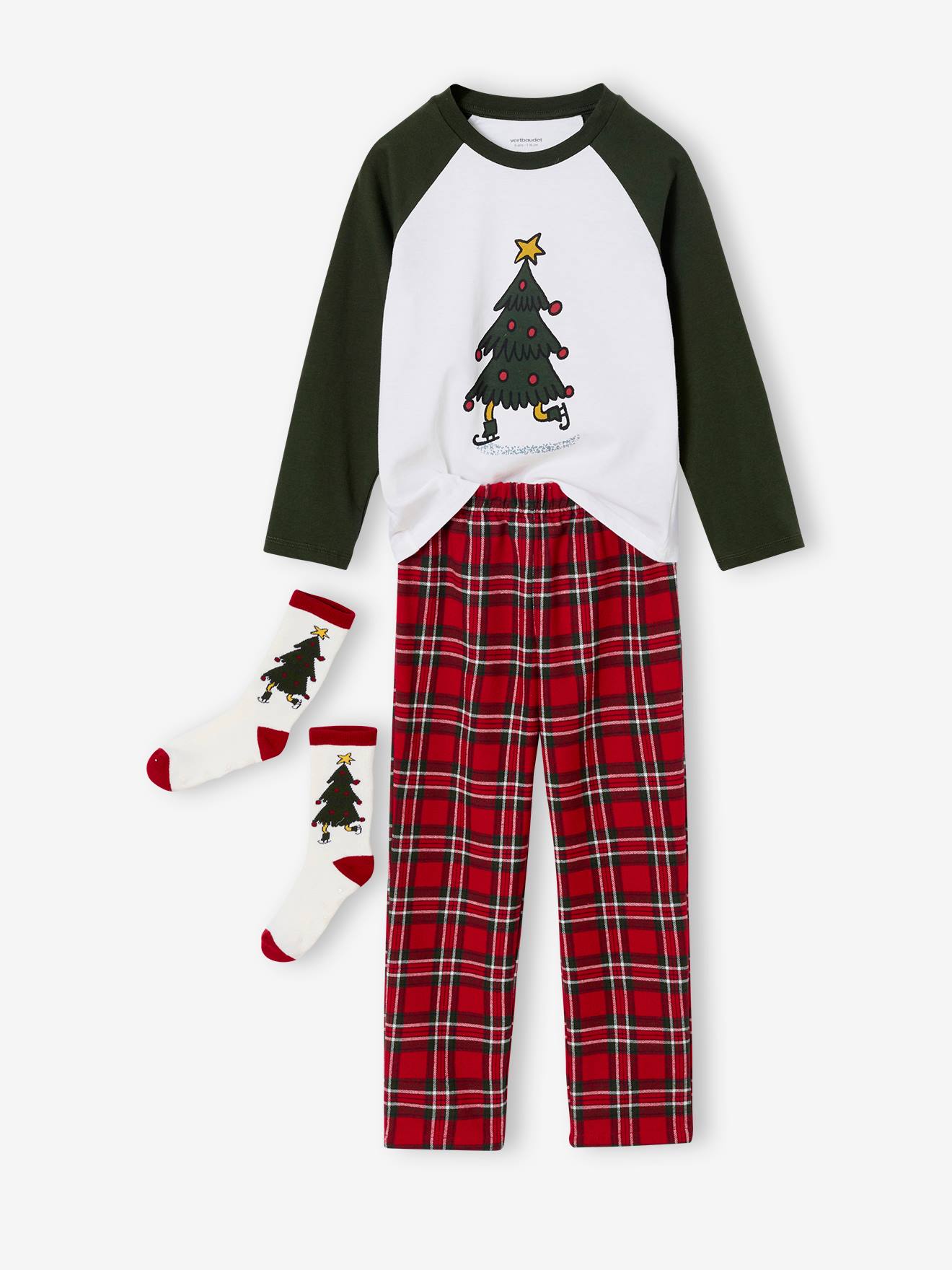 Kerst pyjamaset voor jongens met lange mouwen dennen afbeelding