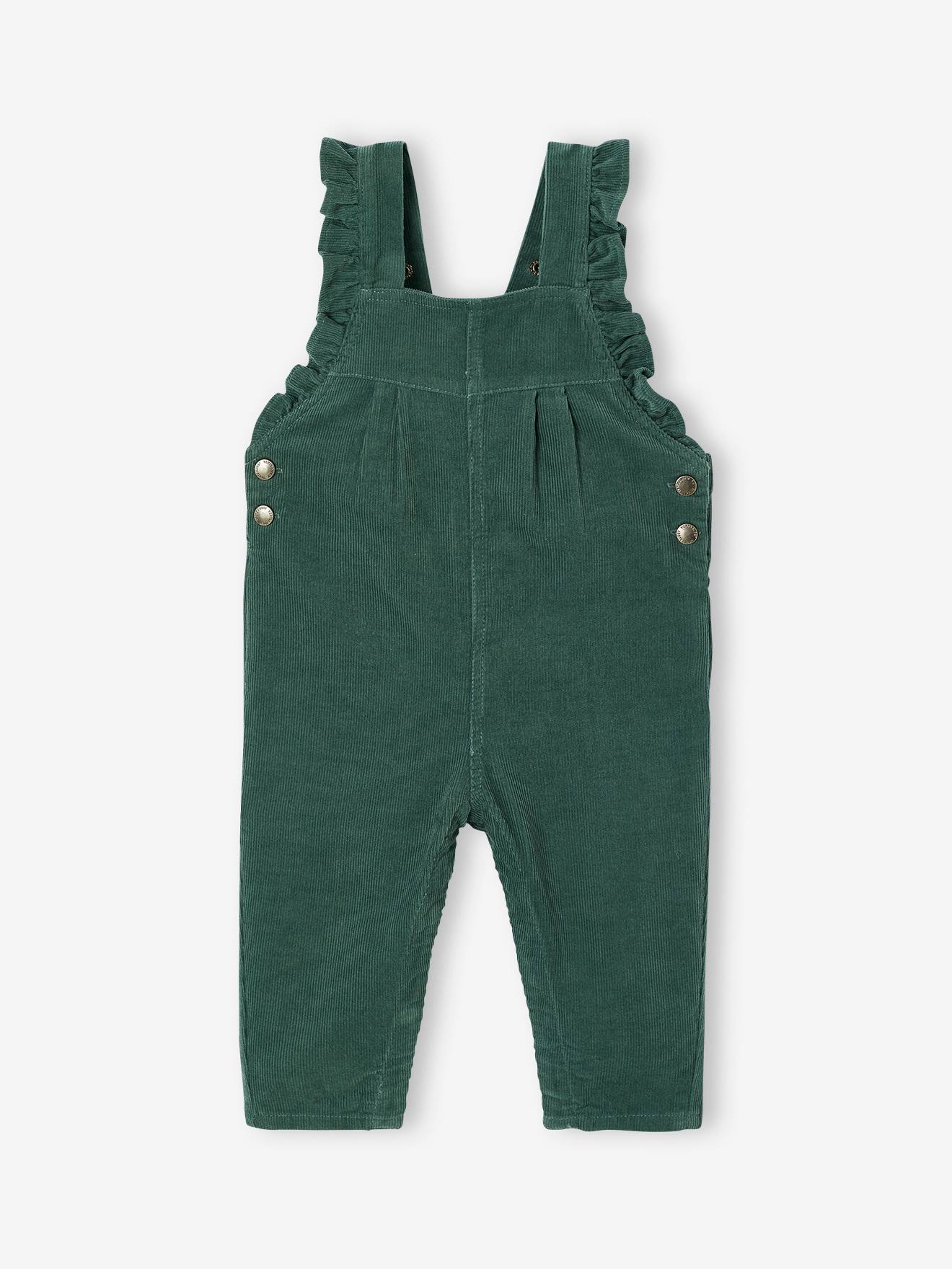 Babysalopette van fluweel met volants groen