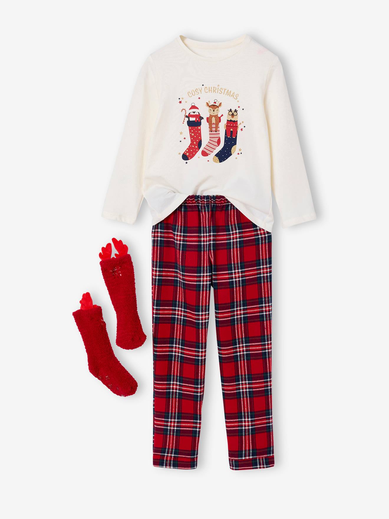Kerstkoffer pyjama en sokken voor meisjes rood afbeelding