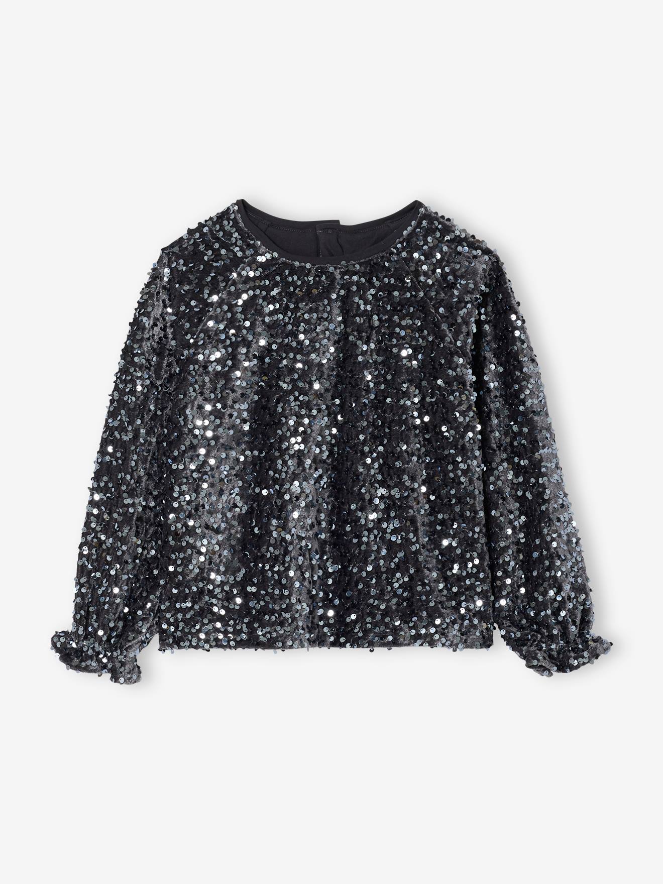 Blouse voor meisjes met pailletten voor kerst zilver afbeelding