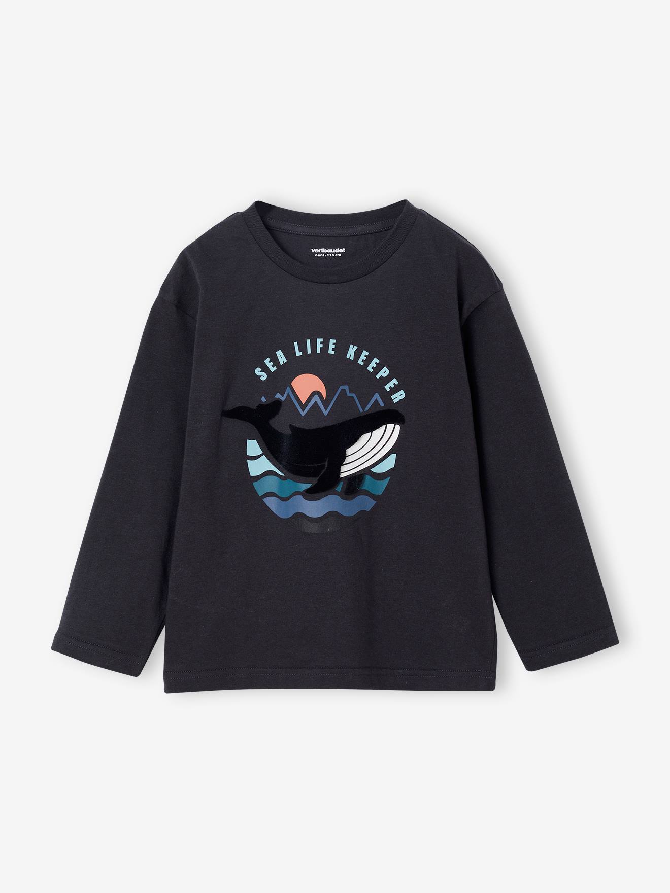 T-shirt voor jongens met print op de voorkant antraciet afbeelding