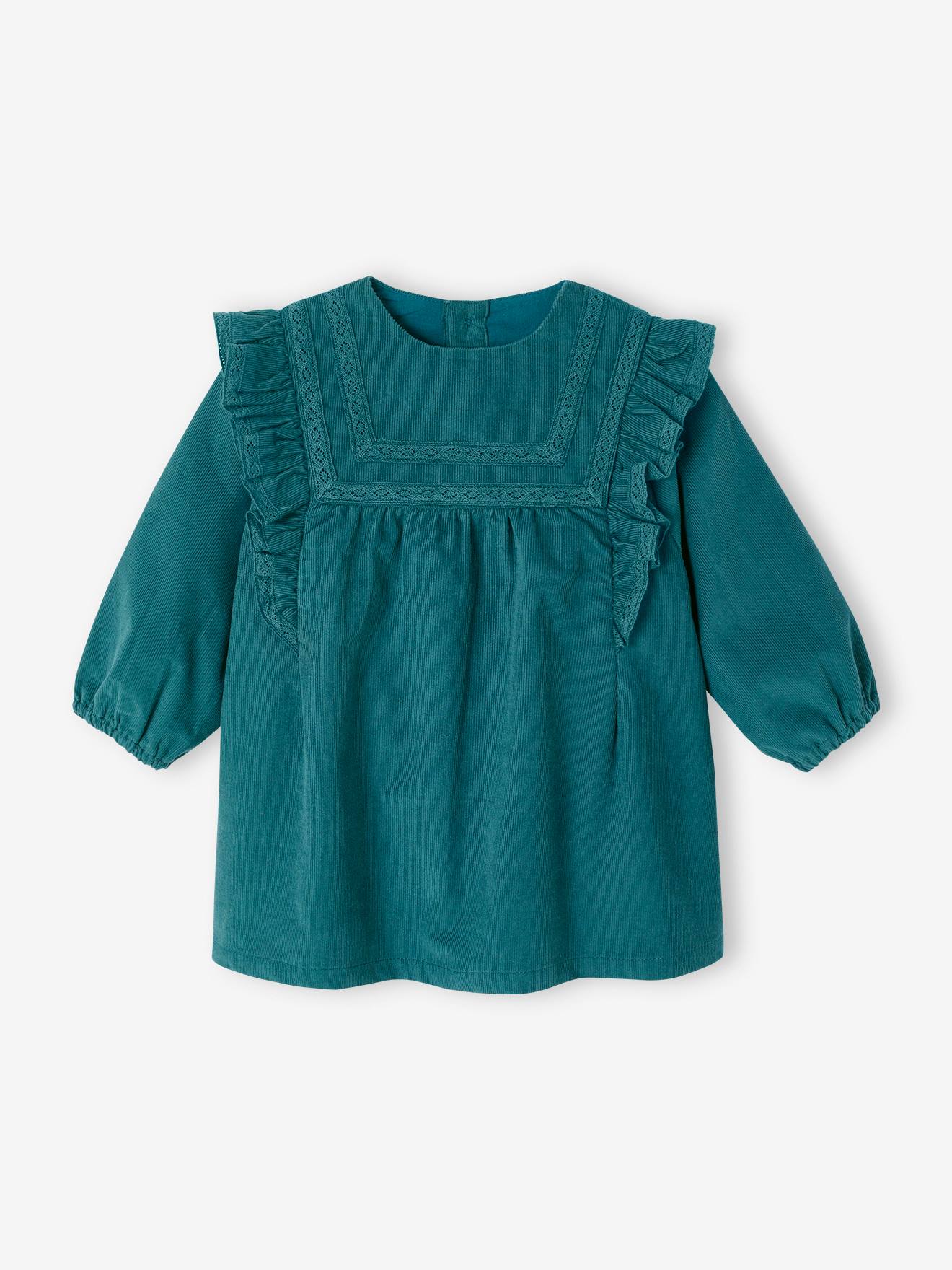 Babyjurk in ribfluweel groenblauw afbeelding